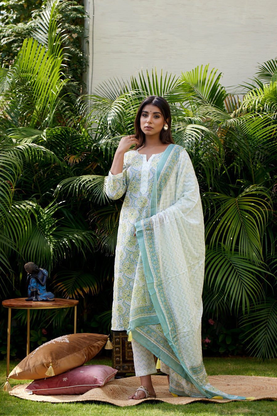 Women's Lime Green Kurta Dupatta Set - Nangalia Ruchira