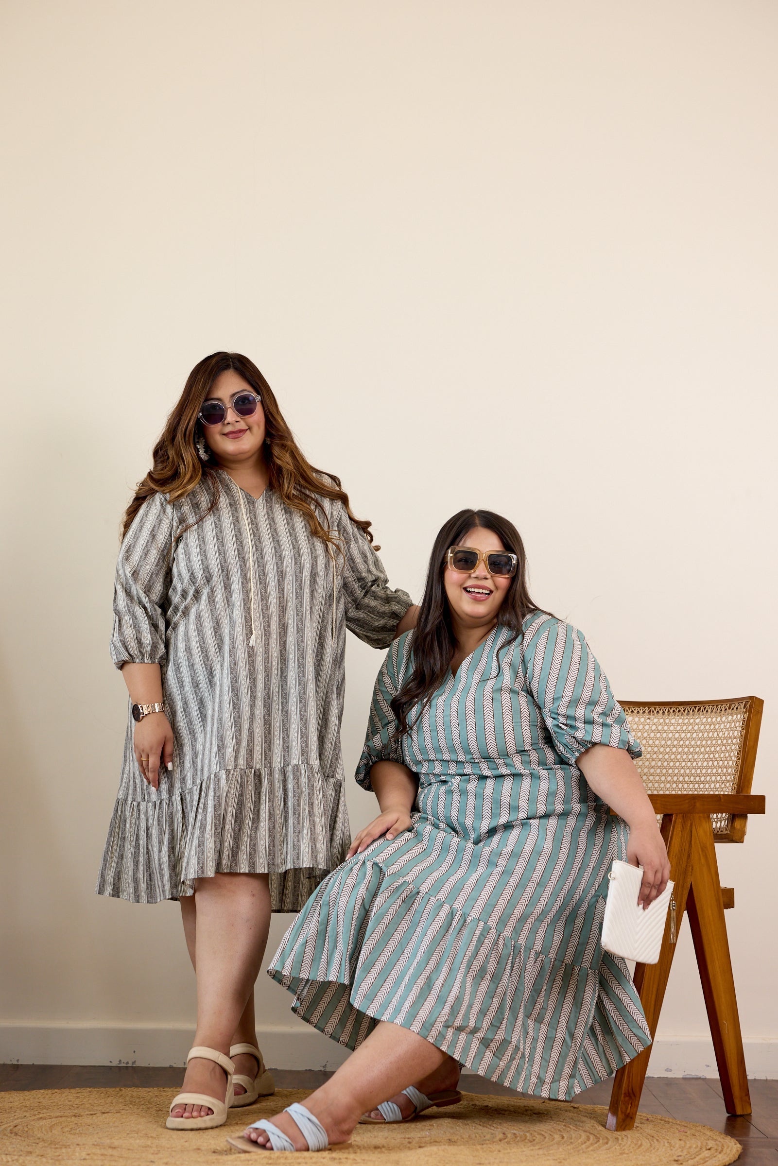 Women's Teal Blue Tired Striped Midi Dress - Nangalia Ruchira