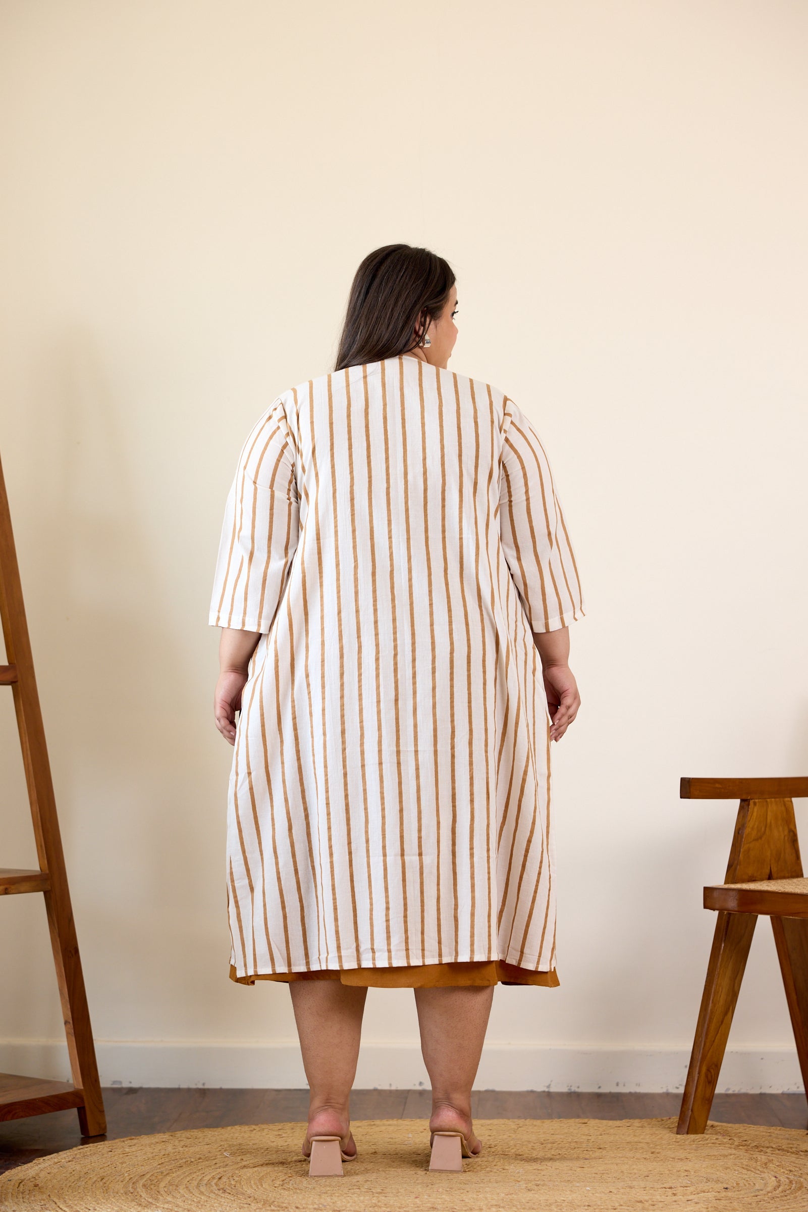 Women's Brown Striped Jacket Dress - Nangalia Ruchira