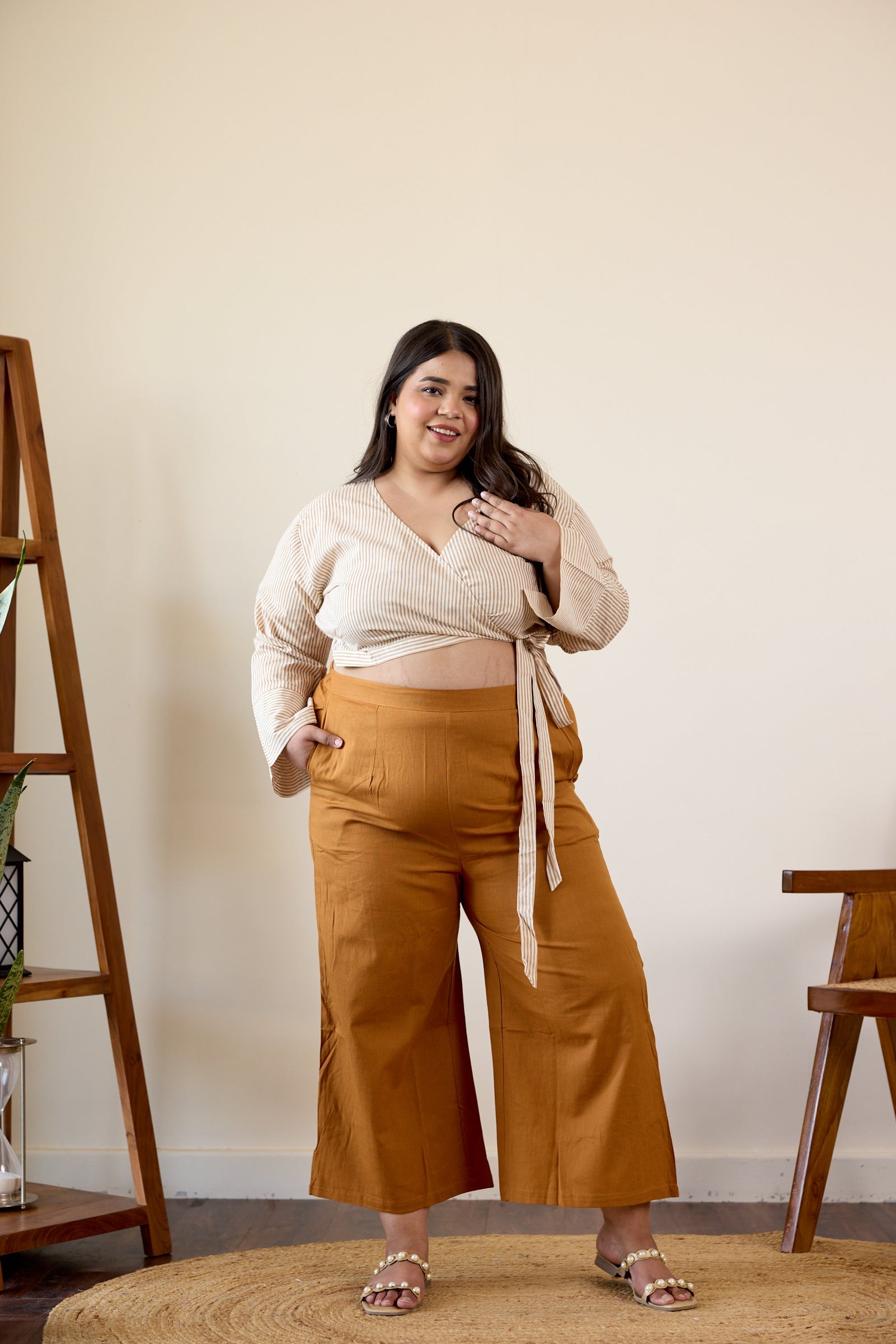 Women's Striped Top Culottes Set ( Set Of 2) - Nangalia Ruchira