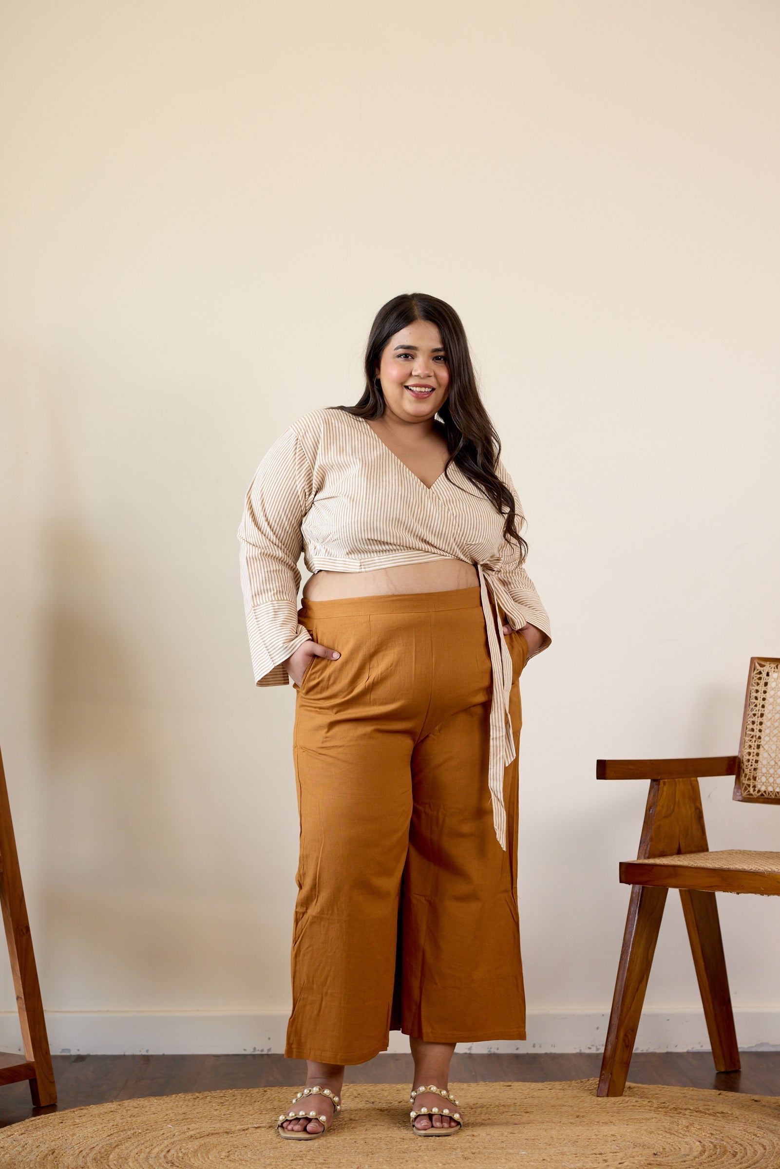 Women's Striped Top Culottes Set ( Set Of 2) - Nangalia Ruchira