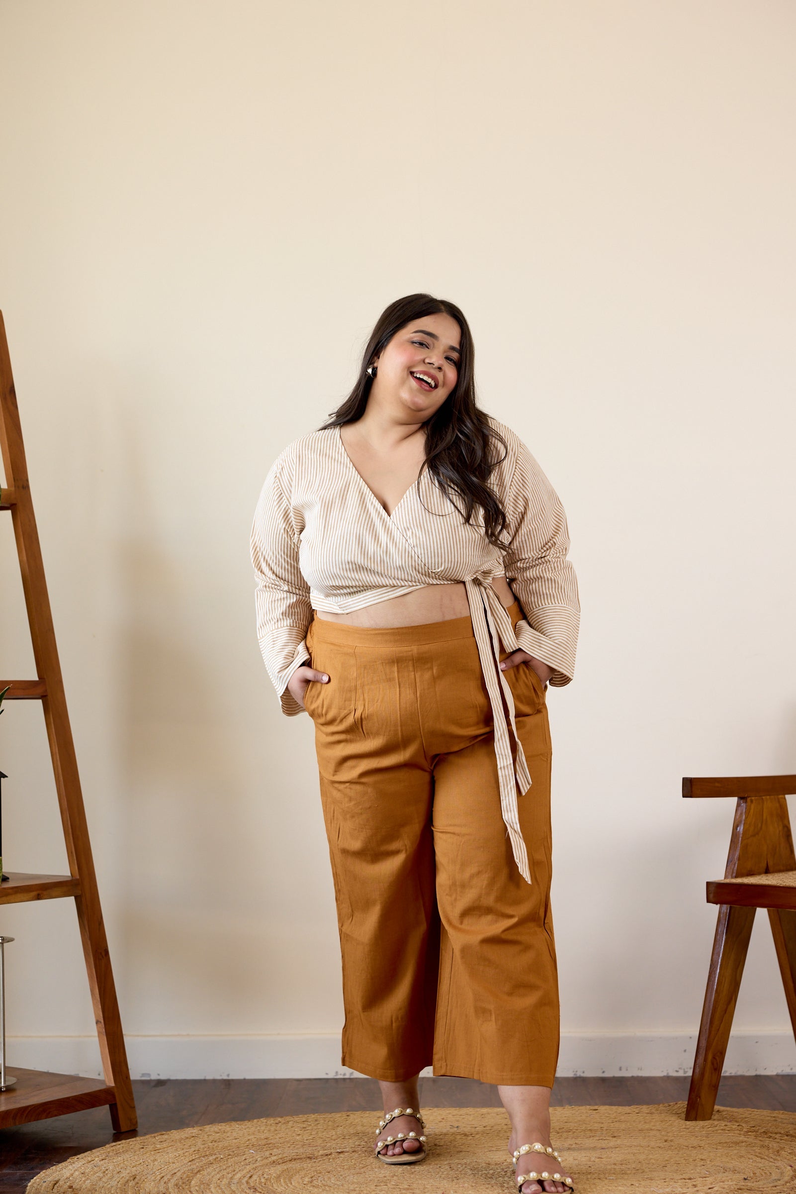 Women's Striped Top Culottes Set ( Set Of 2) - Nangalia Ruchira