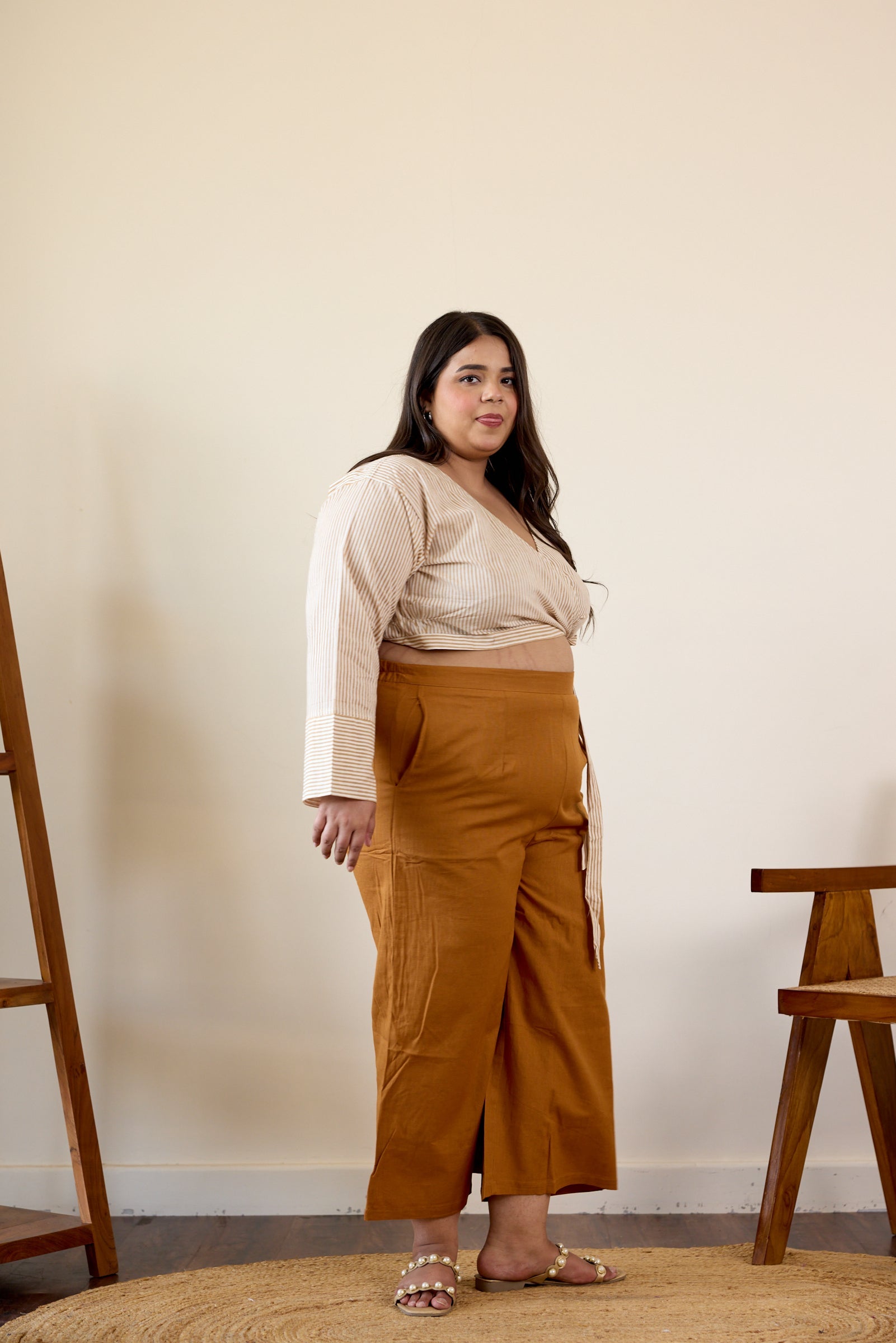 Women's Striped Top Culottes Set ( Set Of 2) - Nangalia Ruchira