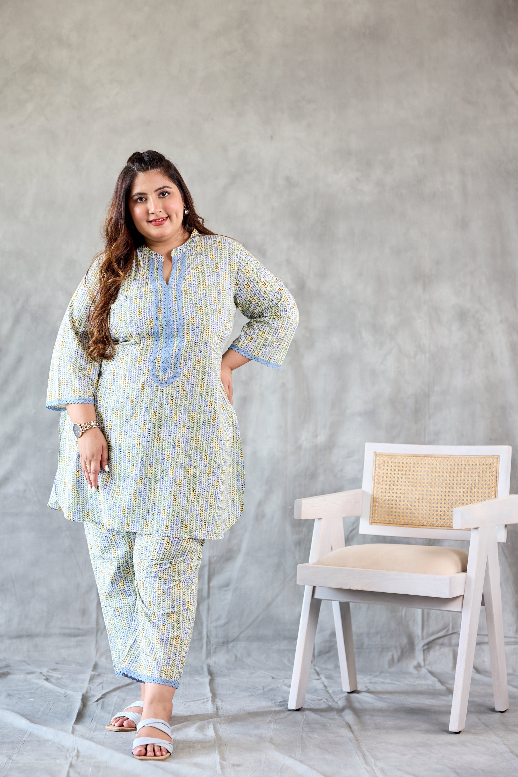 Women's Mint Cotton Collared Co-Ord Set (Set Of 2) - Nangalia Ruchira
