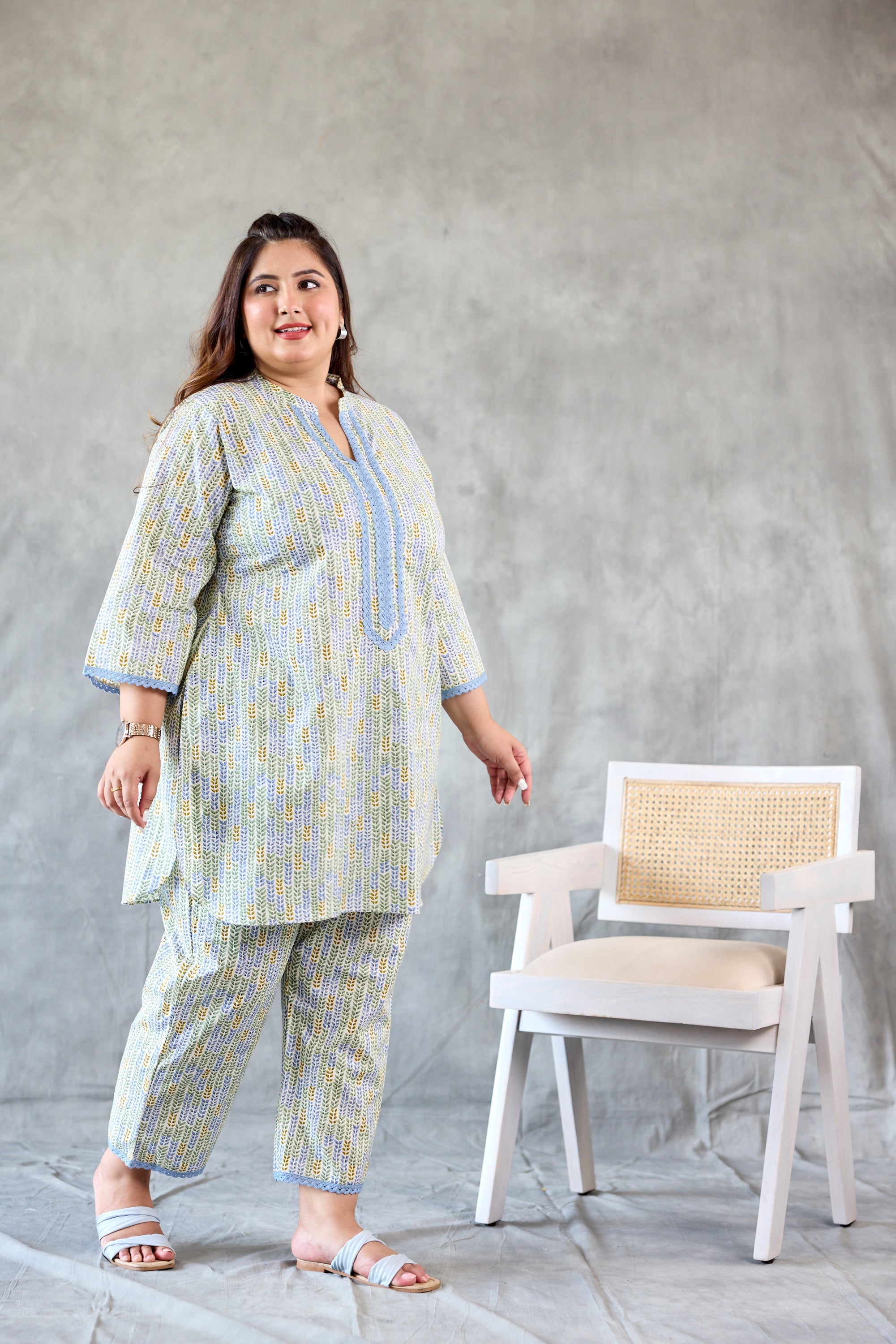 Women's Mint Cotton Collared Co-Ord Set (Set Of 2) - Nangalia Ruchira