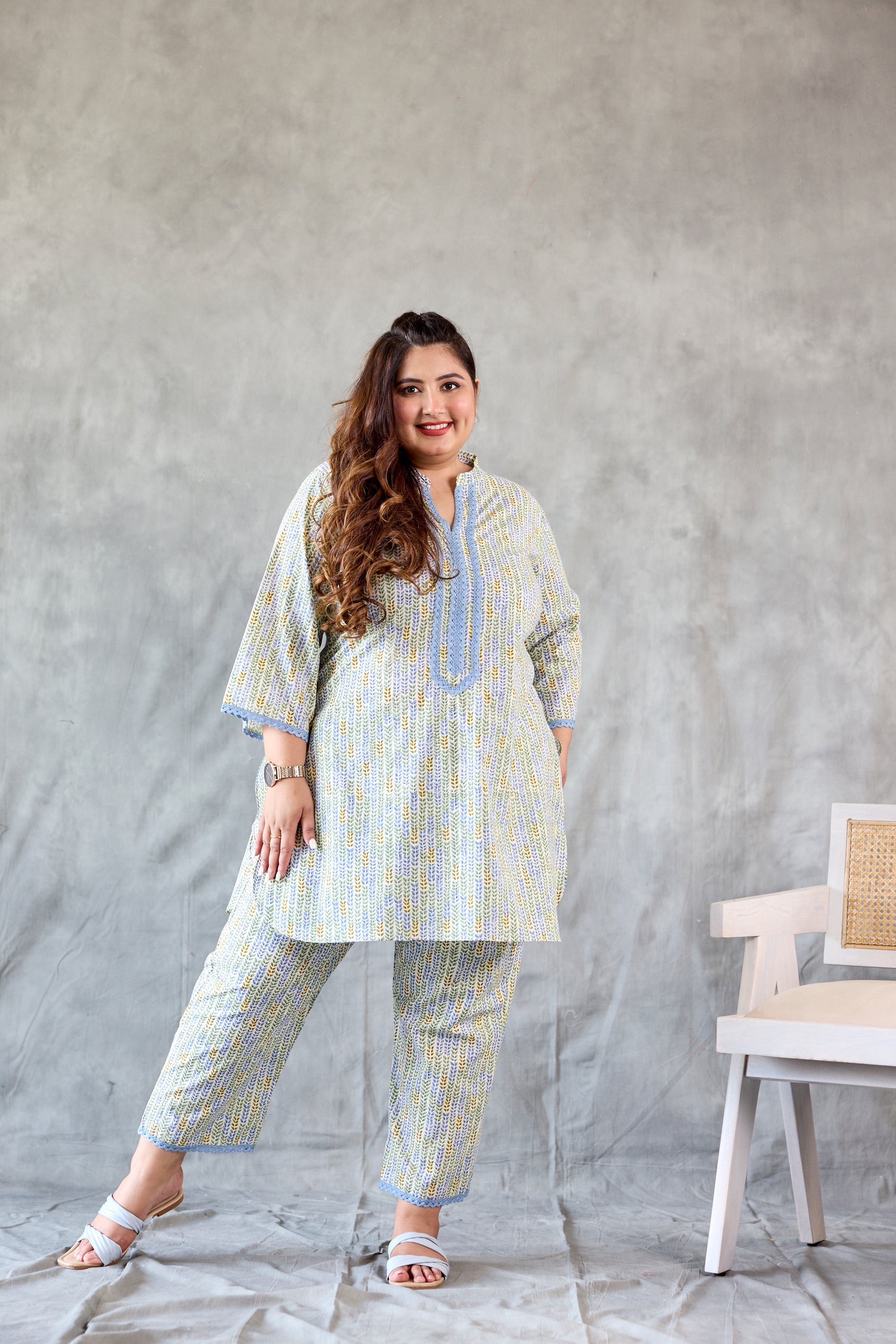 Women's Mint Cotton Collared Co-Ord Set (Set Of 2) - Nangalia Ruchira