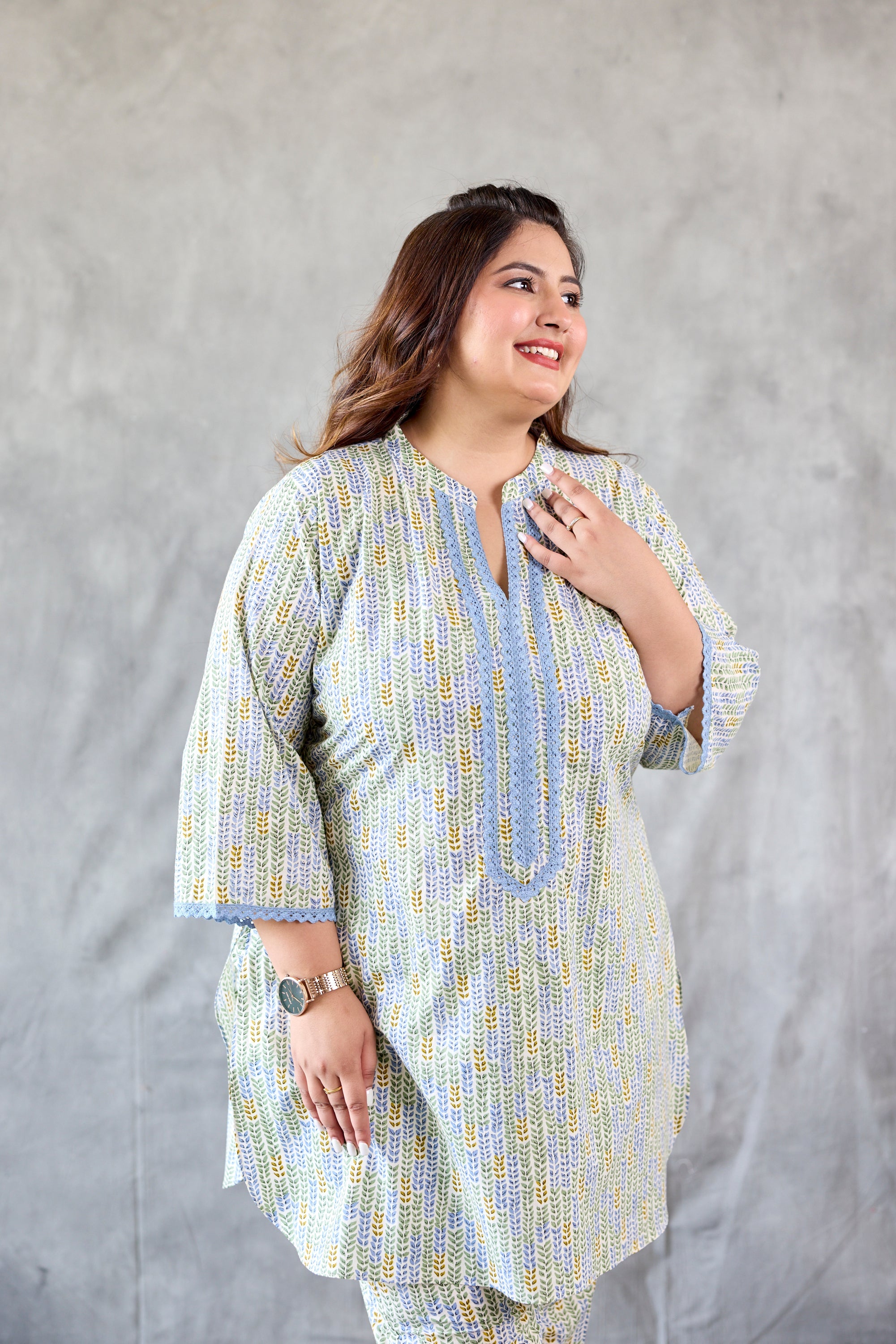 Women's Mint Cotton Collared Co-Ord Set (Set Of 2) - Nangalia Ruchira