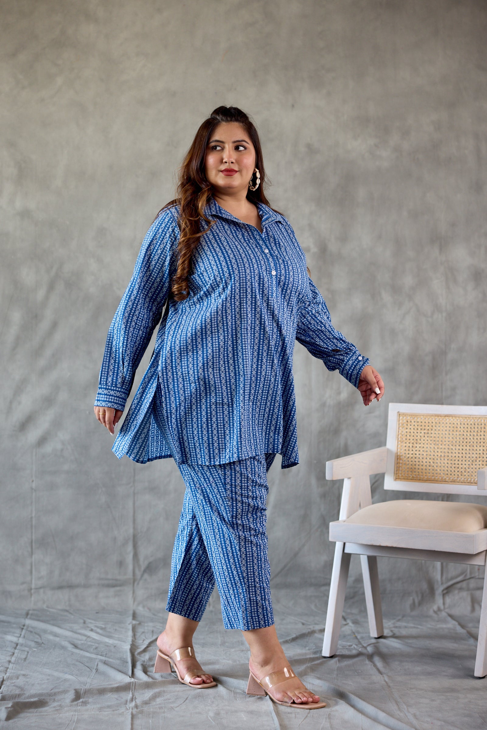 Women's Indigo Blue Collared  Co-Ord  Set  (Set Of 2) - Nangalia Ruchira