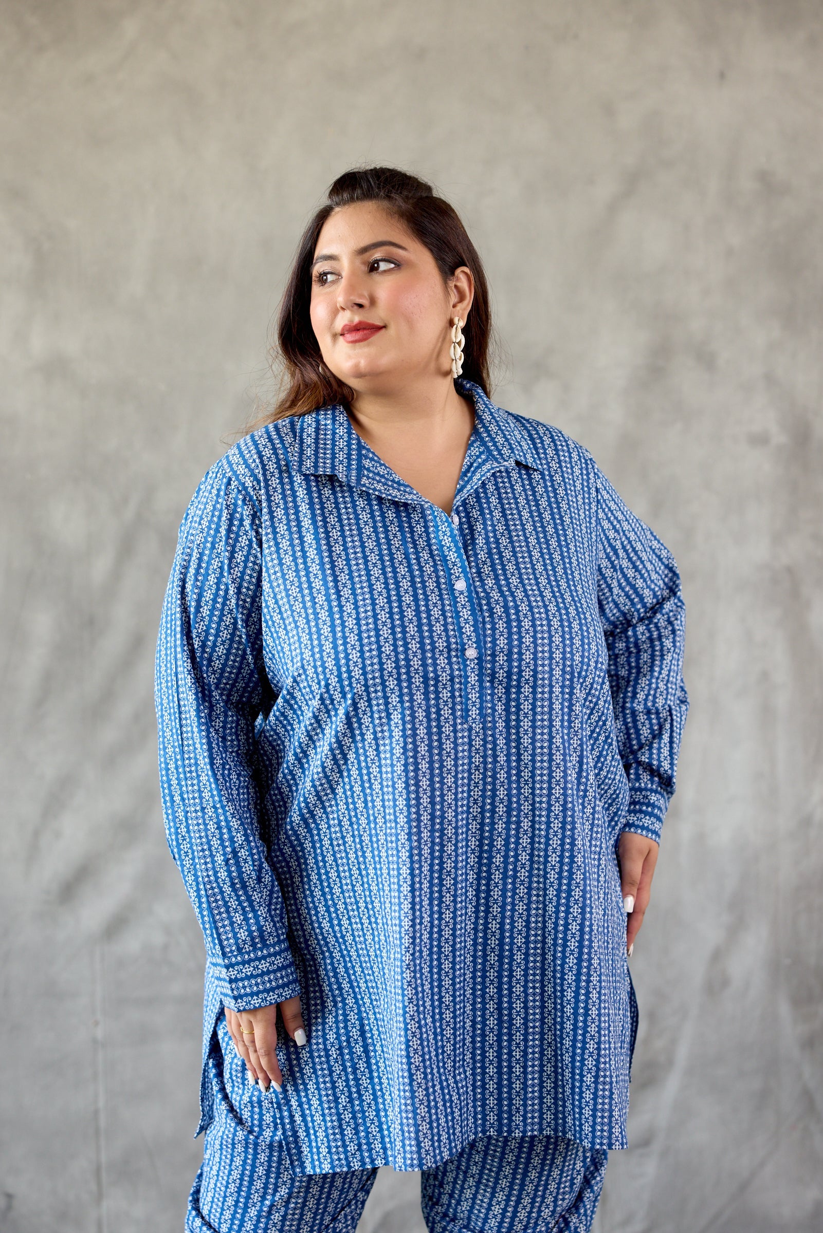 Women's Indigo Blue Collared  Co-Ord  Set  (Set Of 2) - Nangalia Ruchira