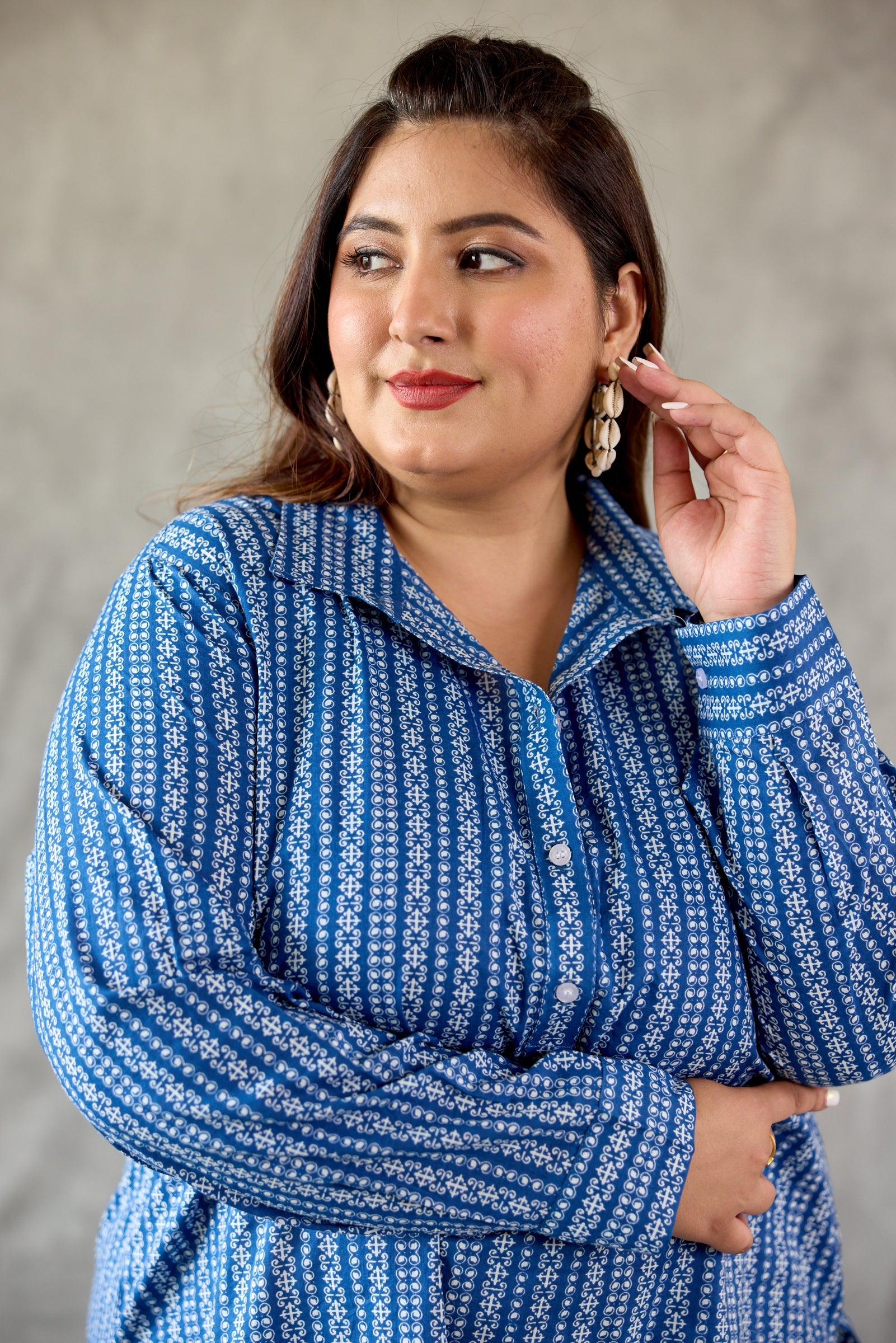 Women's Indigo Blue Collared  Co-Ord  Set  (Set Of 2) - Nangalia Ruchira