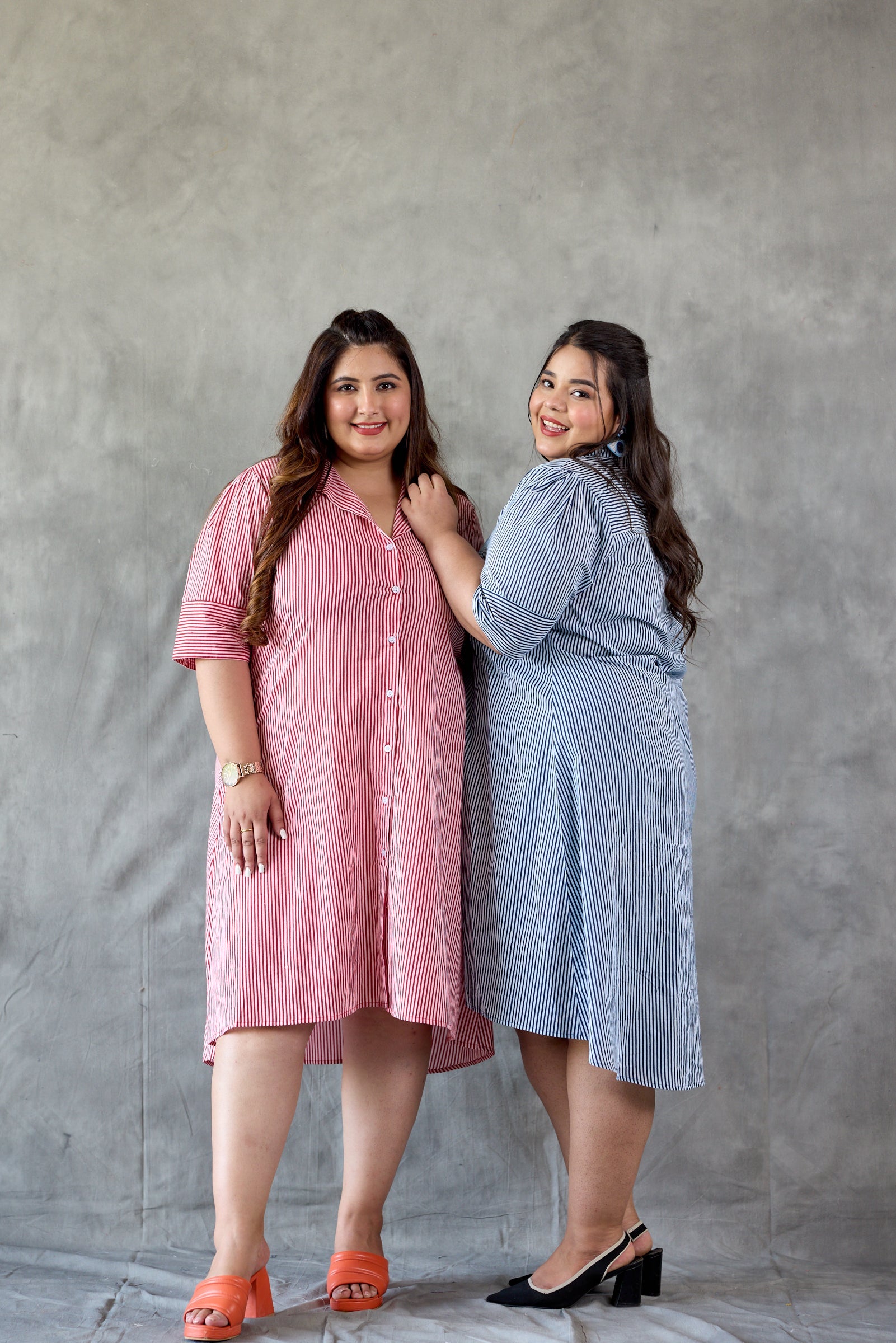 Women's Tailored Blue Striped Button-Down Dress - Nangalia Ruchira