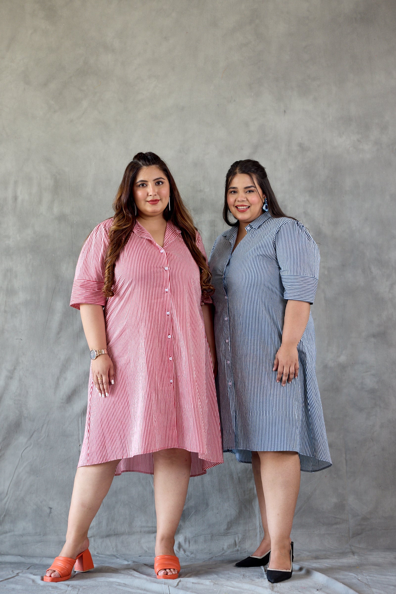 Women's Tailored Red Striped Shirt Dress - Nangalia Ruchira