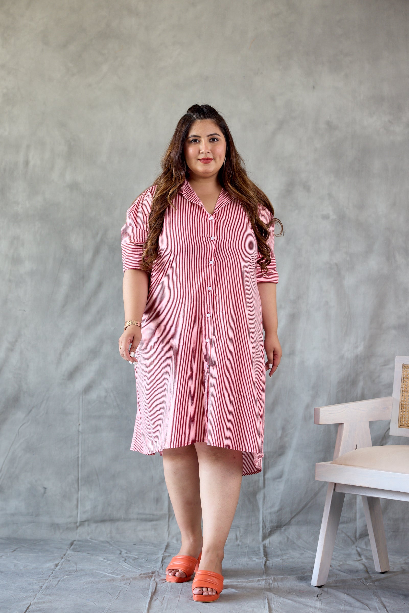 Women's Tailored Red Striped Shirt Dress - Nangalia Ruchira