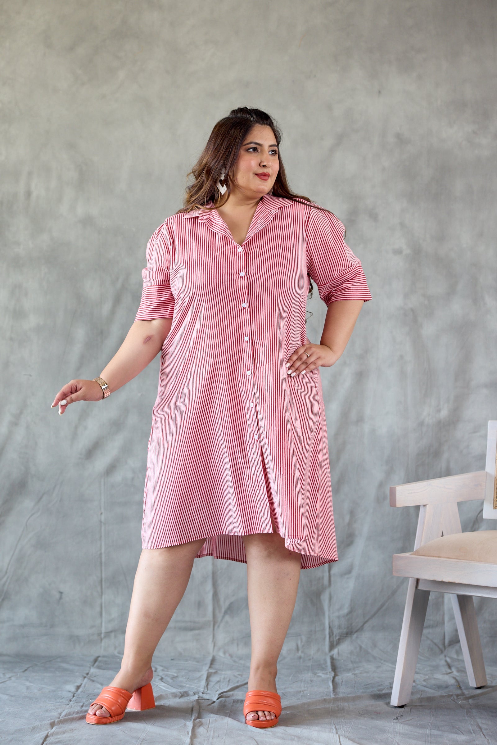 Women's Tailored Red Striped Shirt Dress - Nangalia Ruchira