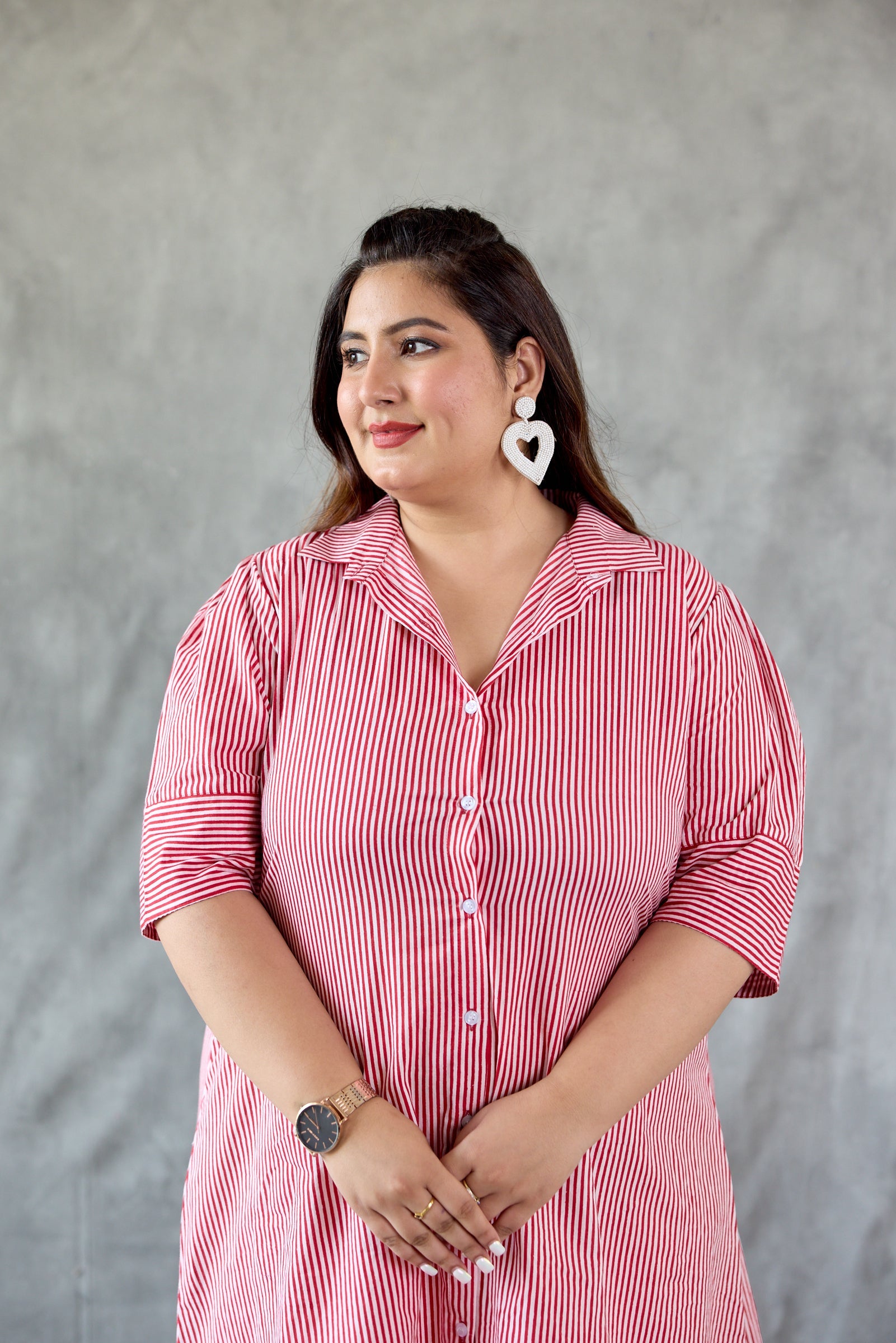 Women's Tailored Red Striped Shirt Dress - Nangalia Ruchira