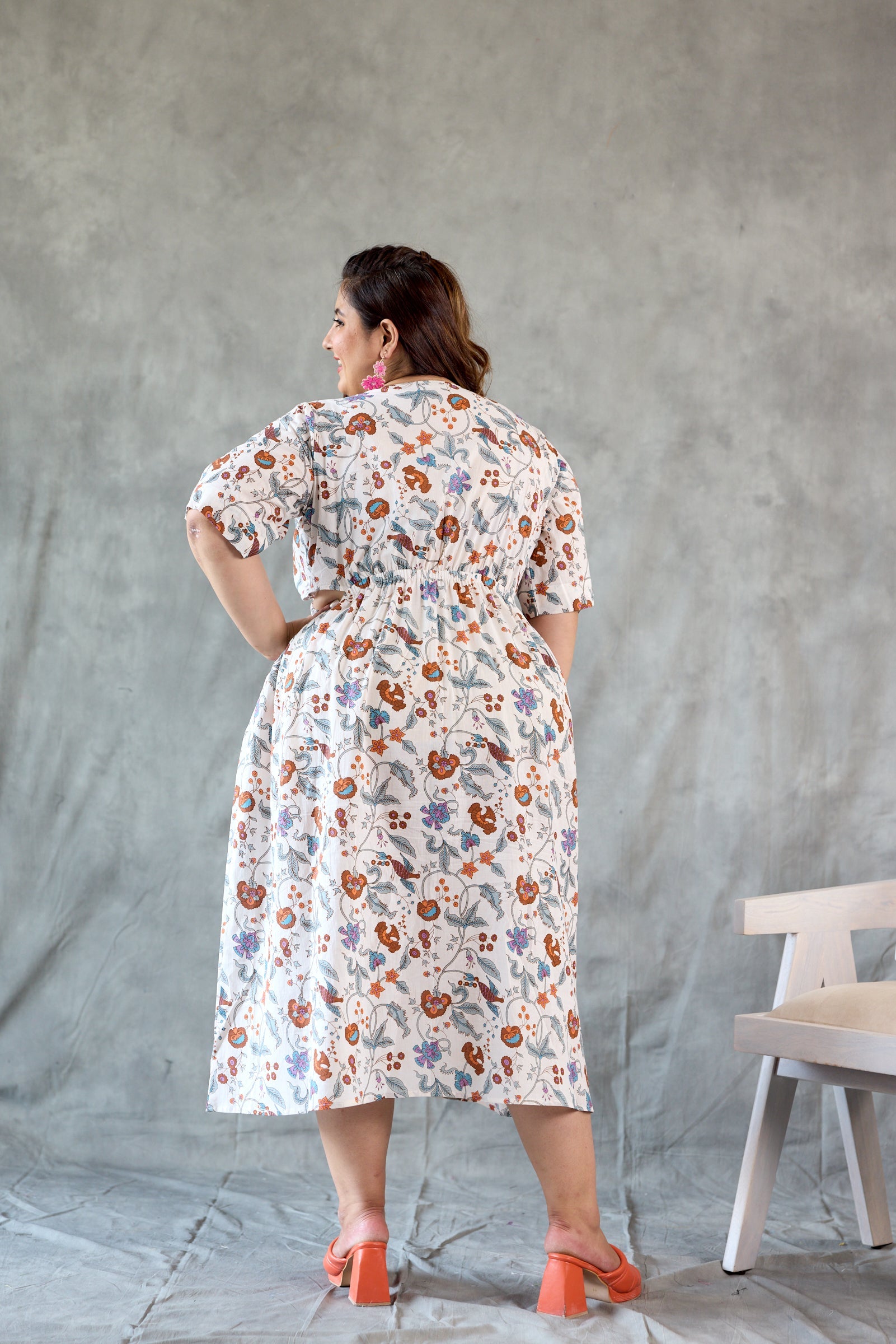 Women's Cotton Floral Print Cut-Out Dress - Nangalia Ruchira