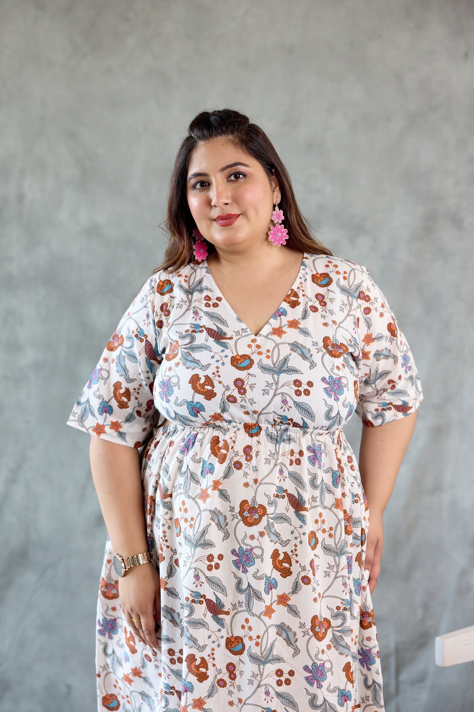 Women's Cotton Floral Print Cut-Out Dress - Nangalia Ruchira