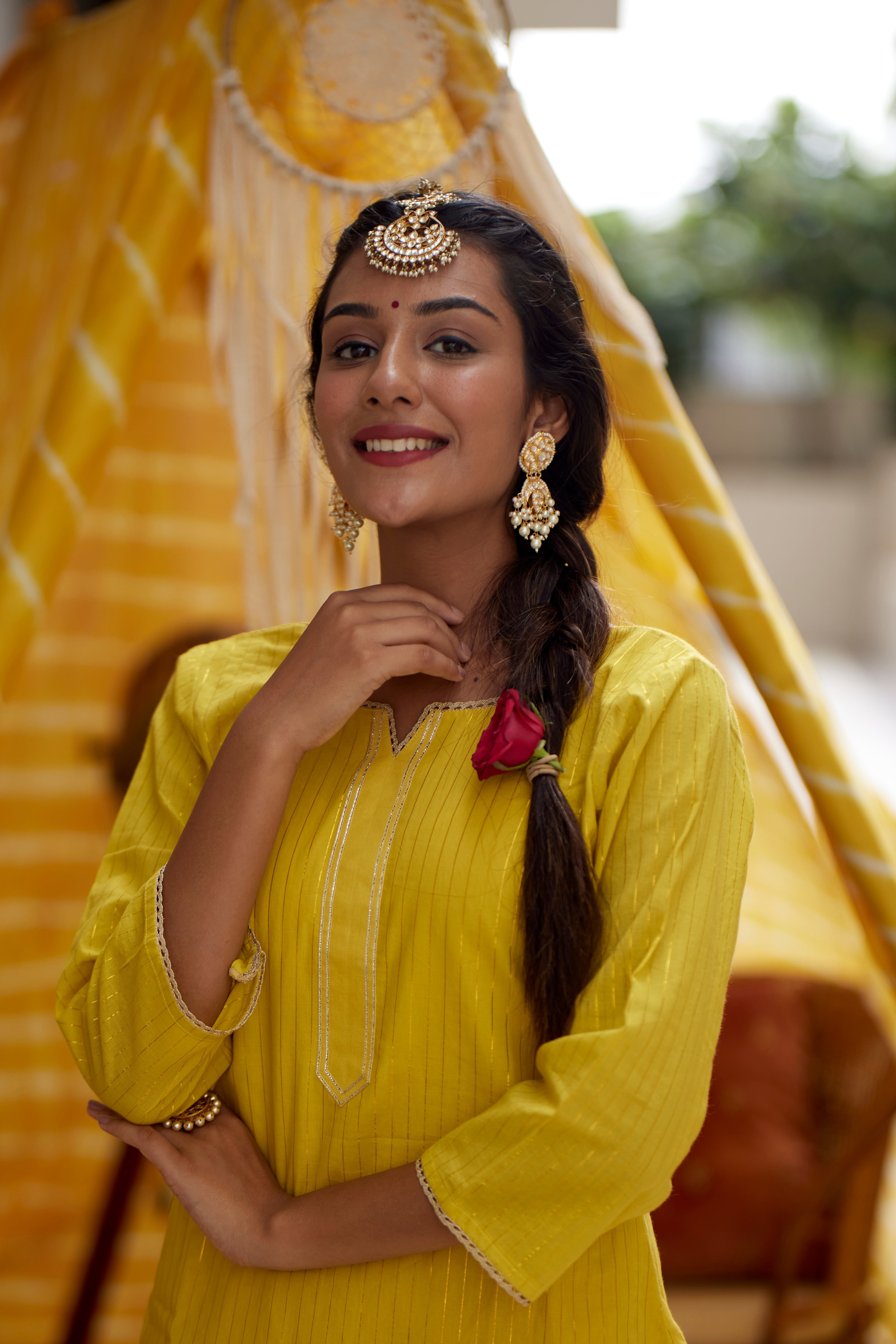 Women's Yellow Zari Kurta Sharara - (Set Of 3) - Nangalia Ruchira