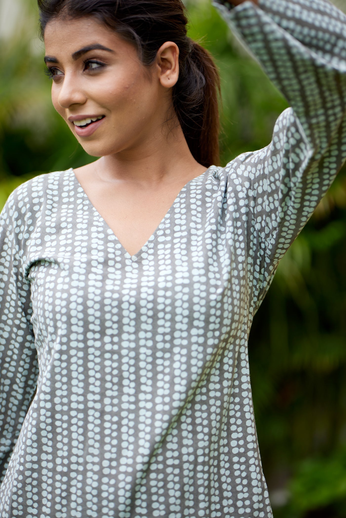 Model posing for nangalia ruchira's clothing Women Cotton Coord Set