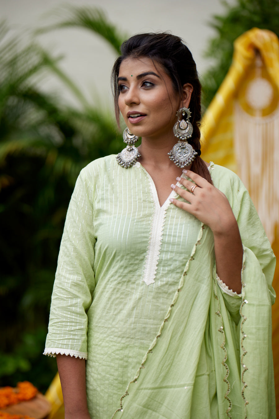 Women's Mint Kurta Pant Set - (Set Of 3) - Nangalia Ruchira