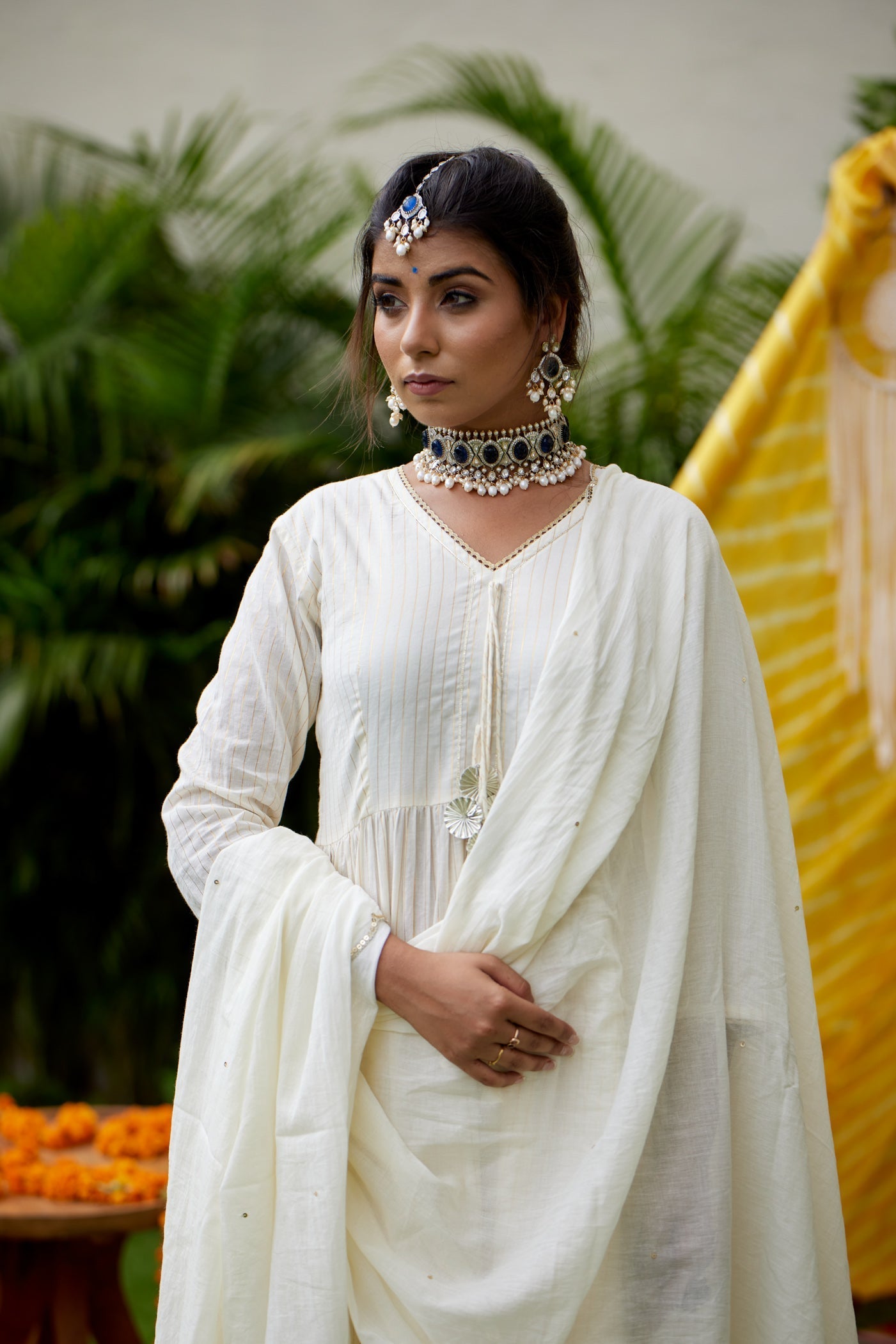 Women's Ivory Pakeezah Anarkali Suit Set - (Set Of 3) - Nangalia Ruchira