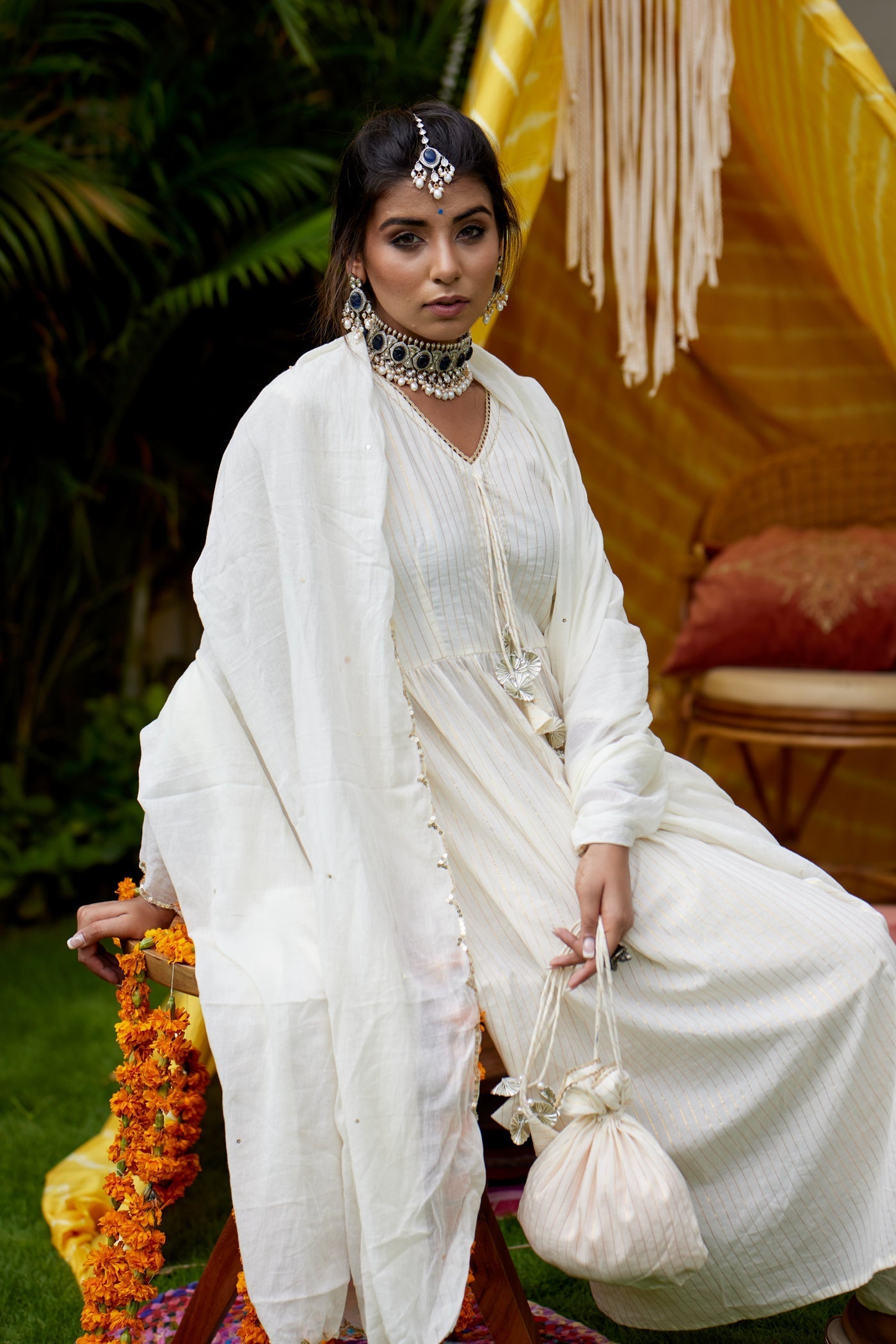 Women's Ivory Pakeezah Anarkali Suit Set - (Set Of 3) - Nangalia Ruchira