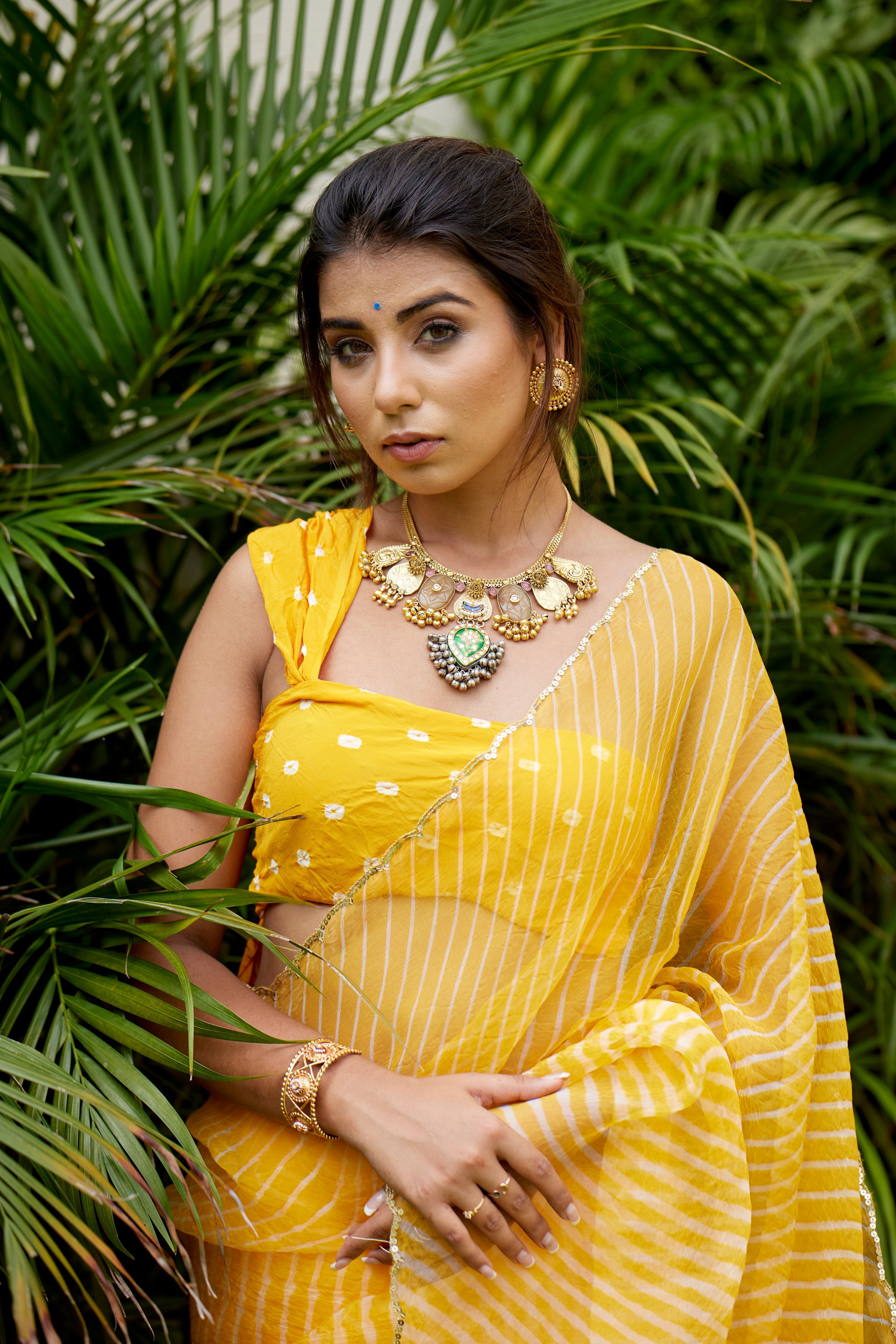 Women's Sunshine Organza Leheriya Saree - Nangalia Ruchira