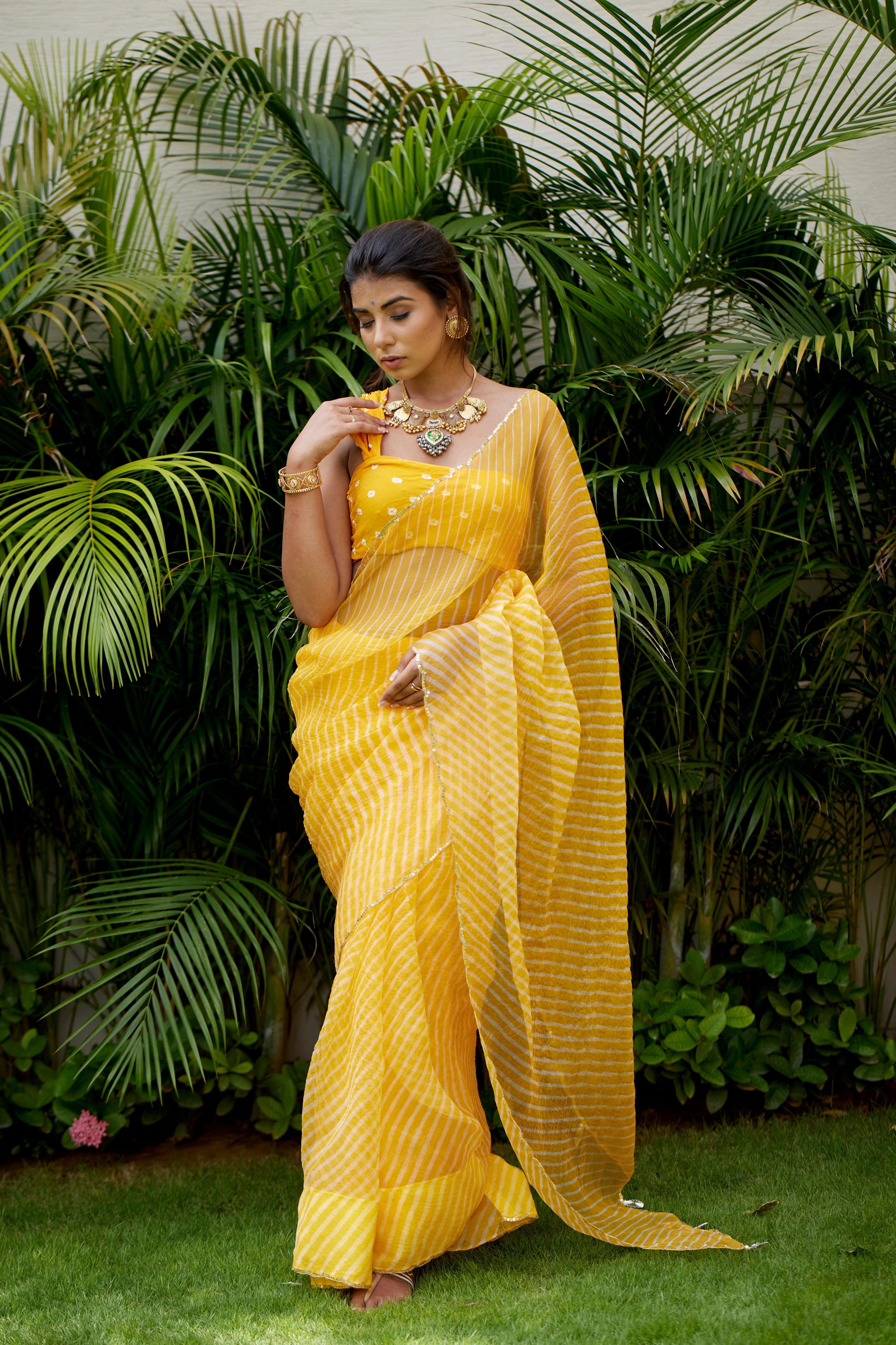 Women's Sunshine Organza Leheriya Saree - Nangalia Ruchira