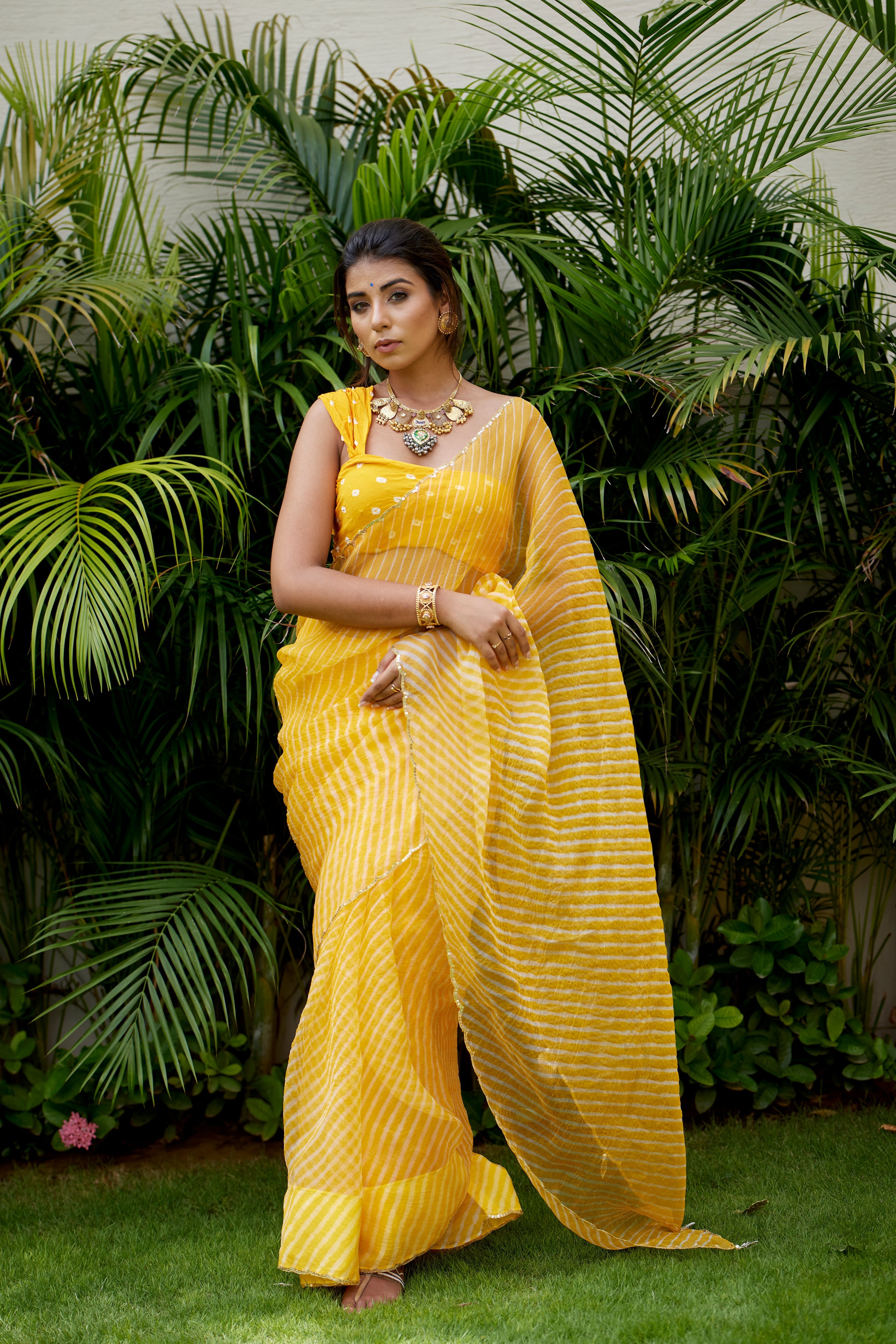 Women's Sunshine Organza Leheriya Saree - Nangalia Ruchira