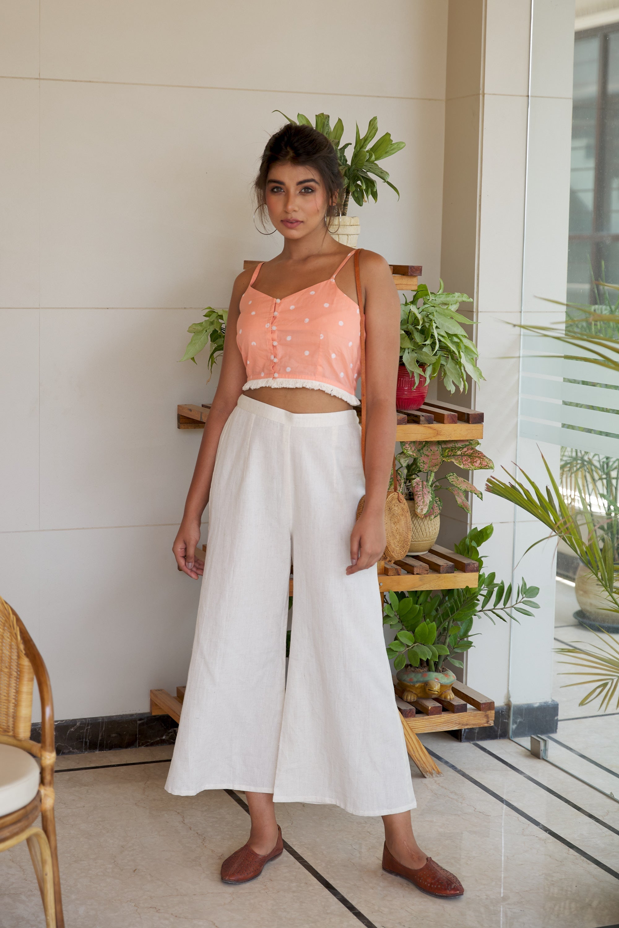 Women's Off White Linen Culottes - Nangalia Ruchira