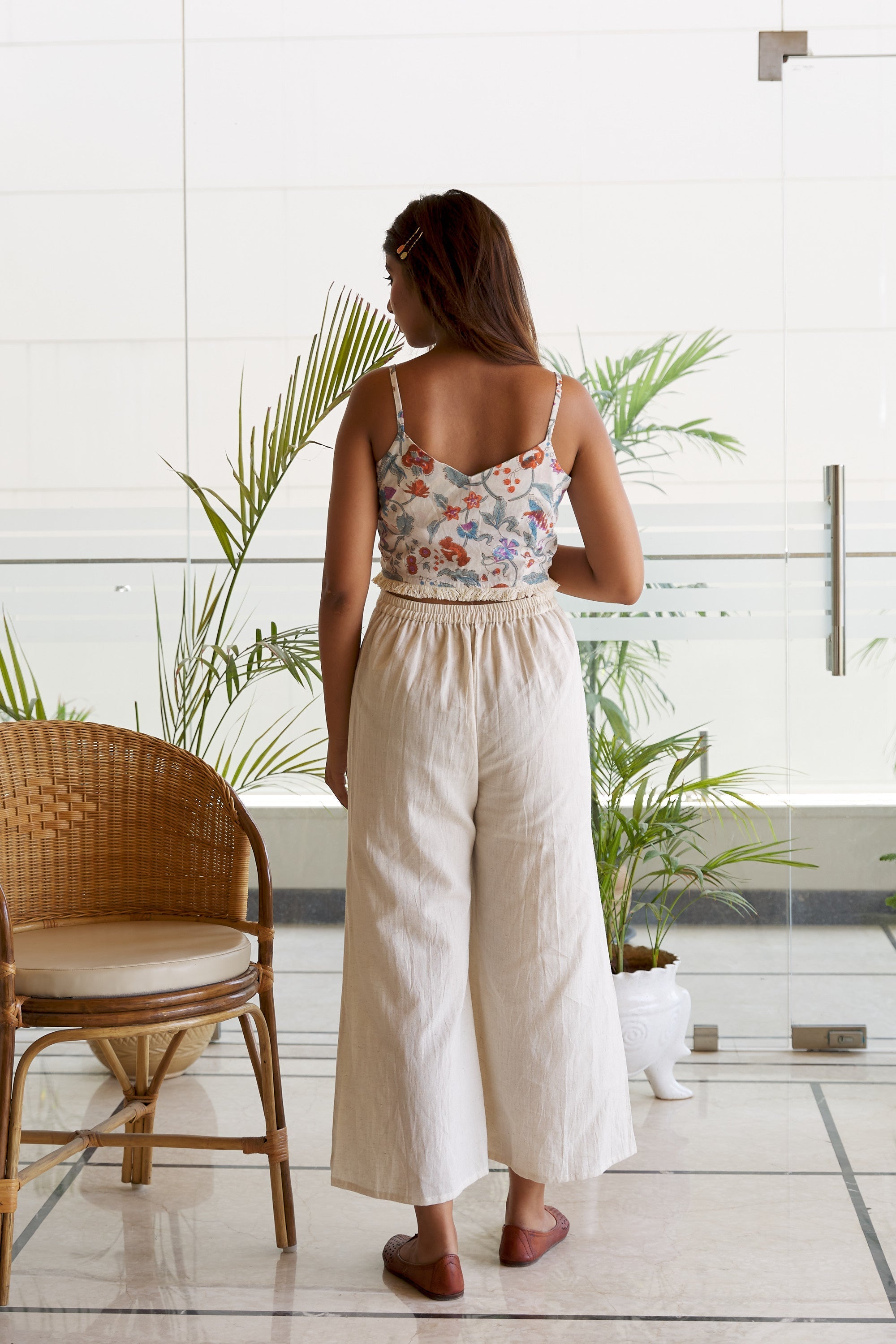 Women's Cotton Floral Stappy Crop Top Culotte Set - Nangalia Ruchira