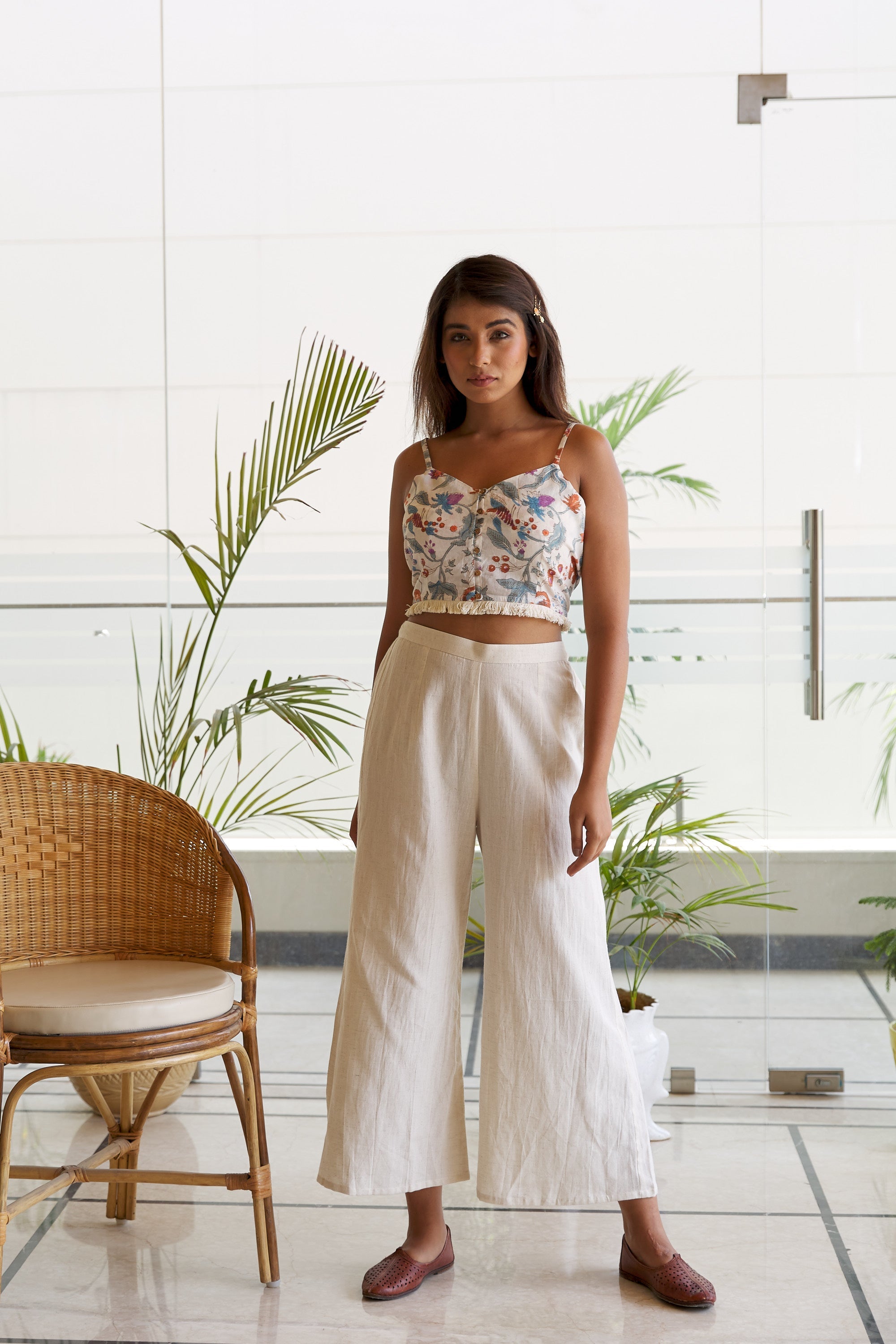 Women's Cotton Floral Stappy Crop Top Culotte Set - Nangalia Ruchira