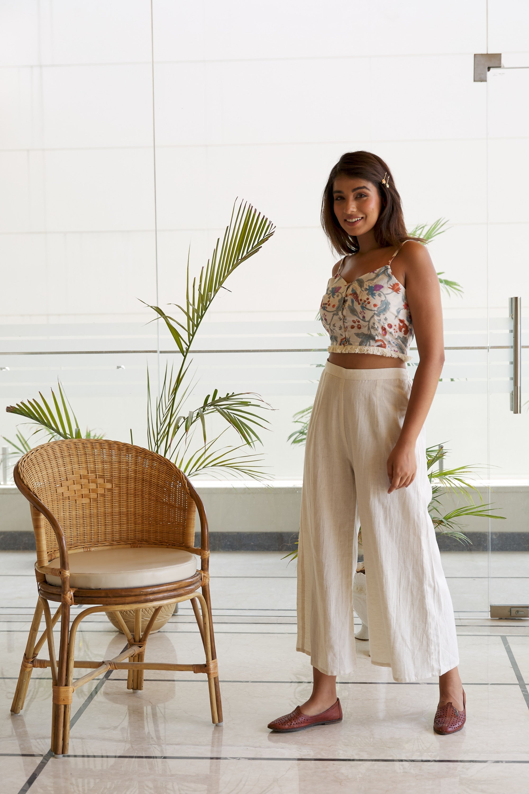 Women's Cotton Floral Stappy Crop Top Culotte Set - Nangalia Ruchira