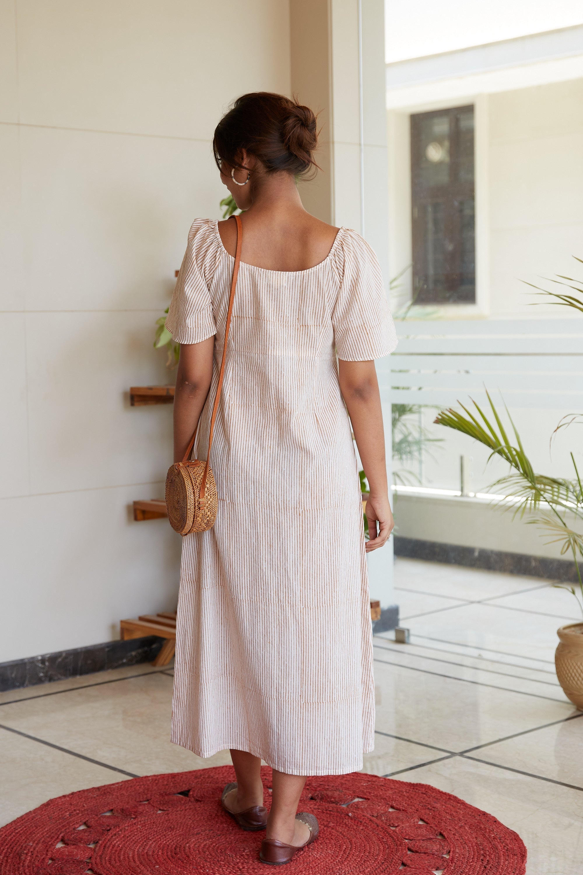 Women's Brown Striped Cotton Buttondown Maxi Dress - Nangalia Ruchira
