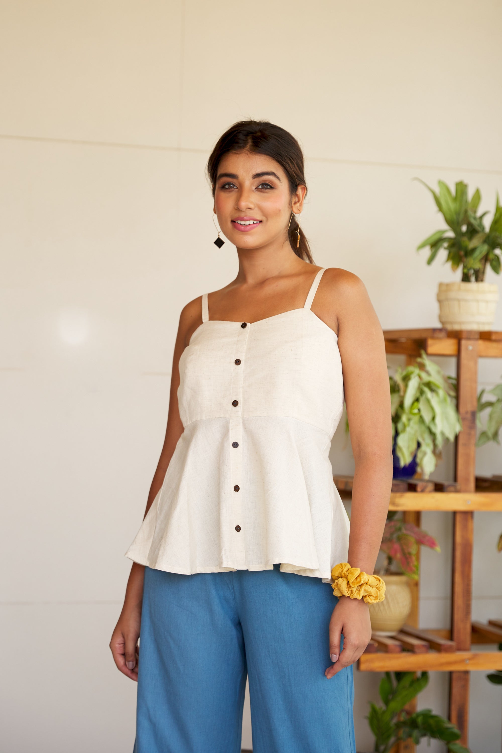 Women's Off White Linen Peplum Top - Nangalia Ruchira