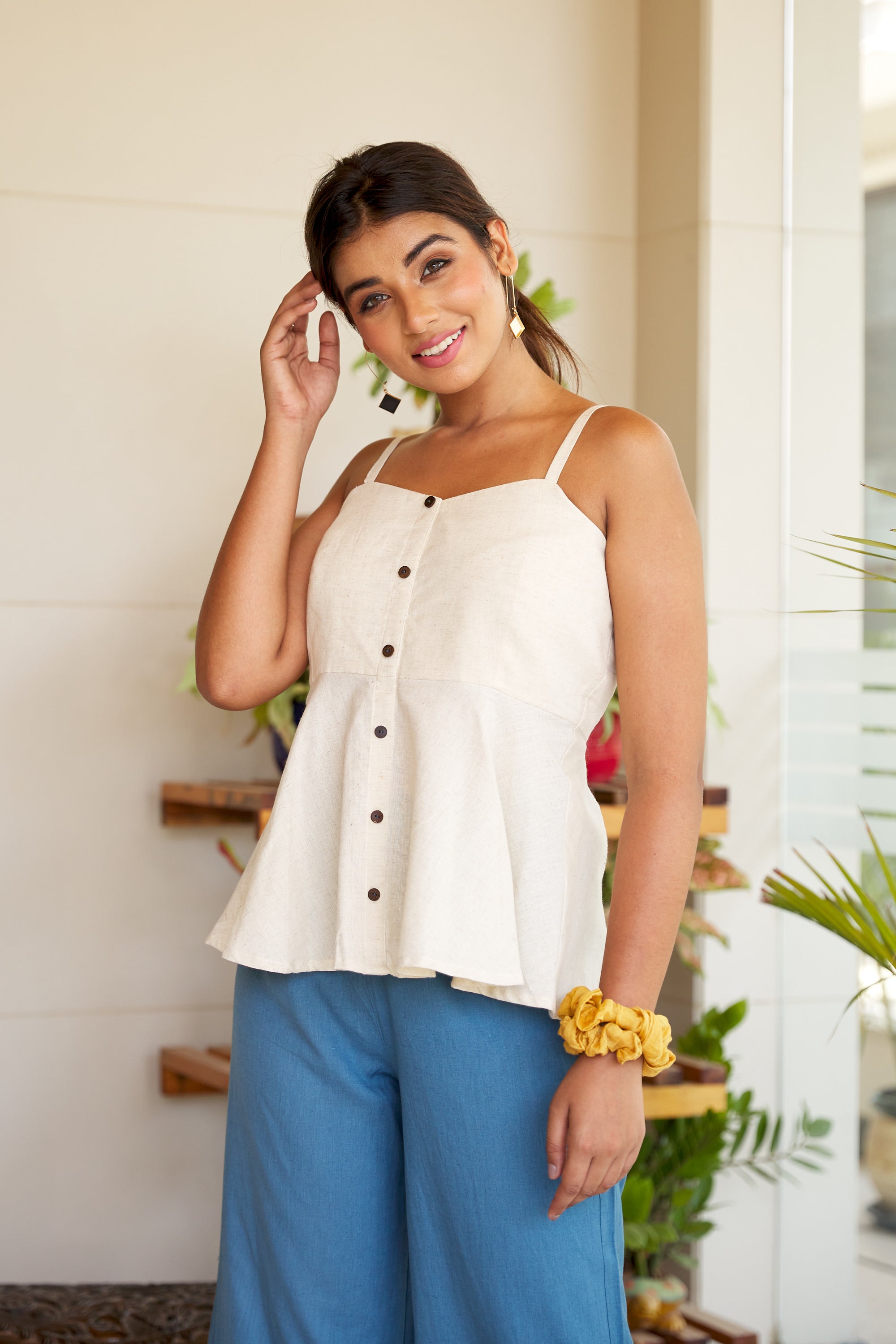 Women's Off White Linen Peplum Top - Nangalia Ruchira