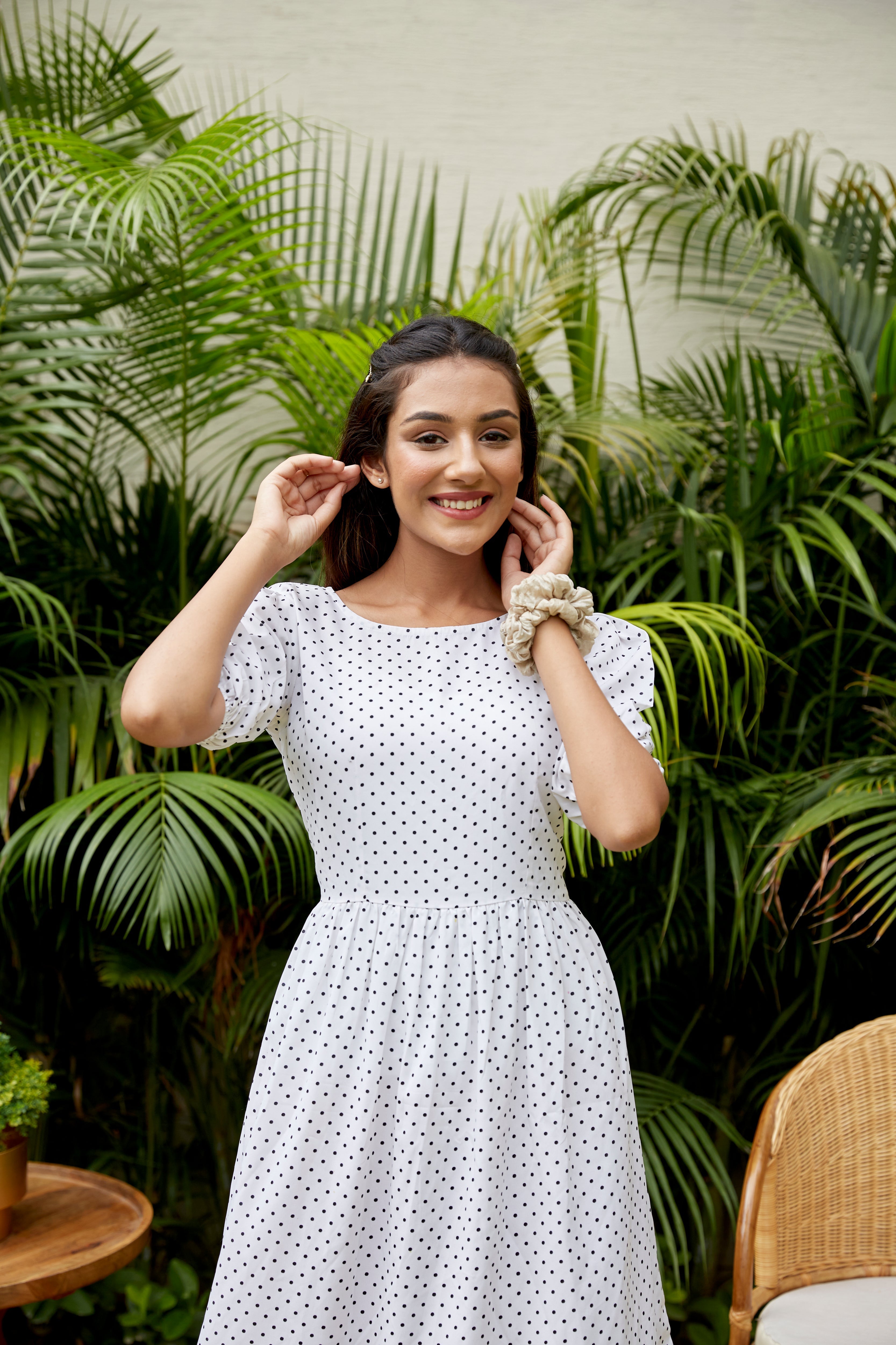 Women's White Polka Maxi Dress - Nangalia Ruchira