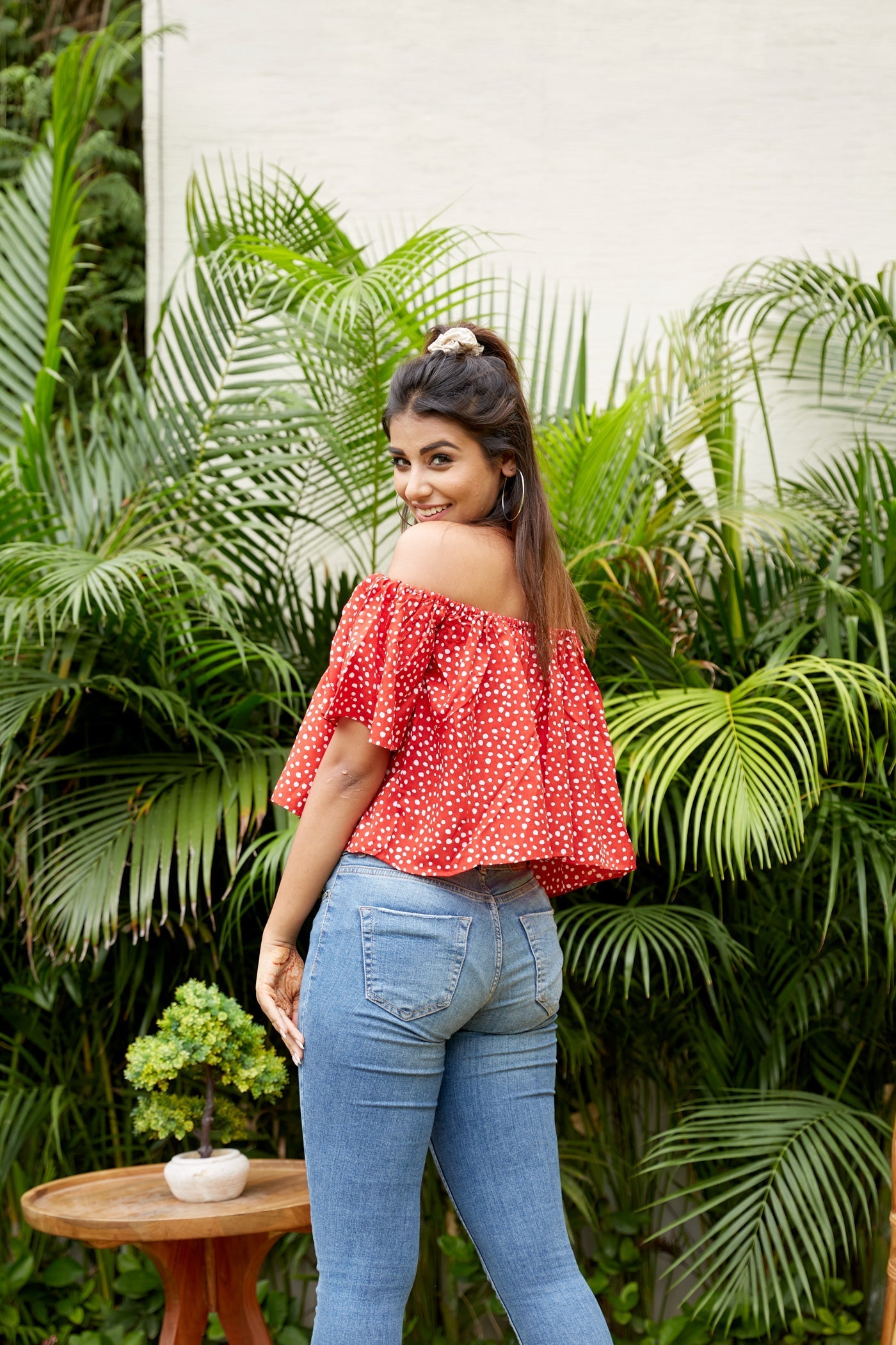 Women's Red Polka Bardot Top - Nangalia Ruchira