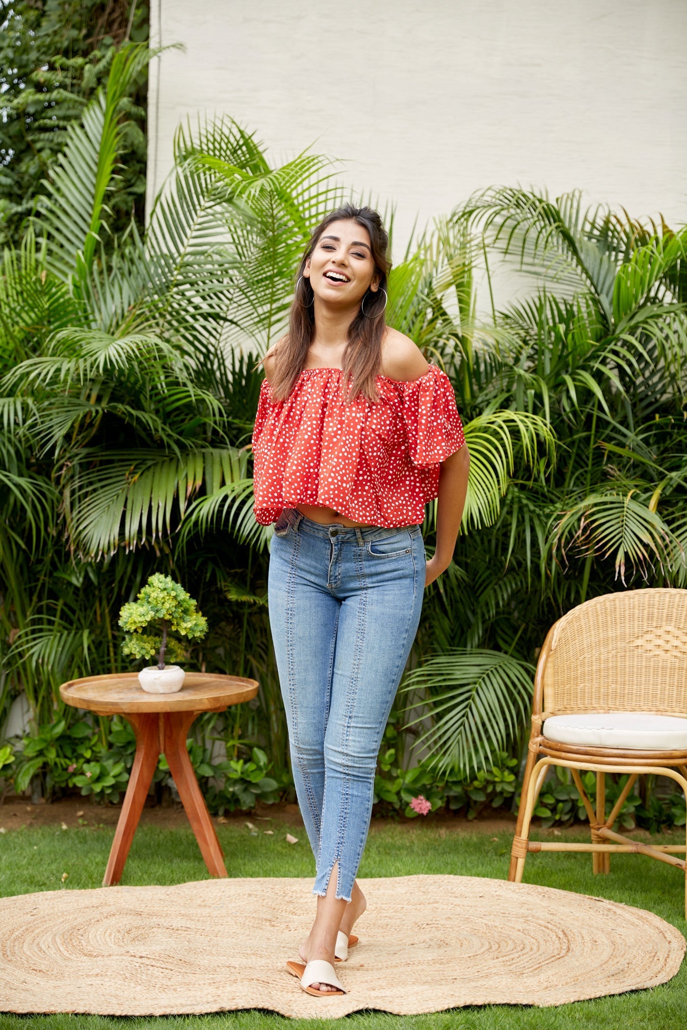 Women's Red Polka Bardot Top - Nangalia Ruchira