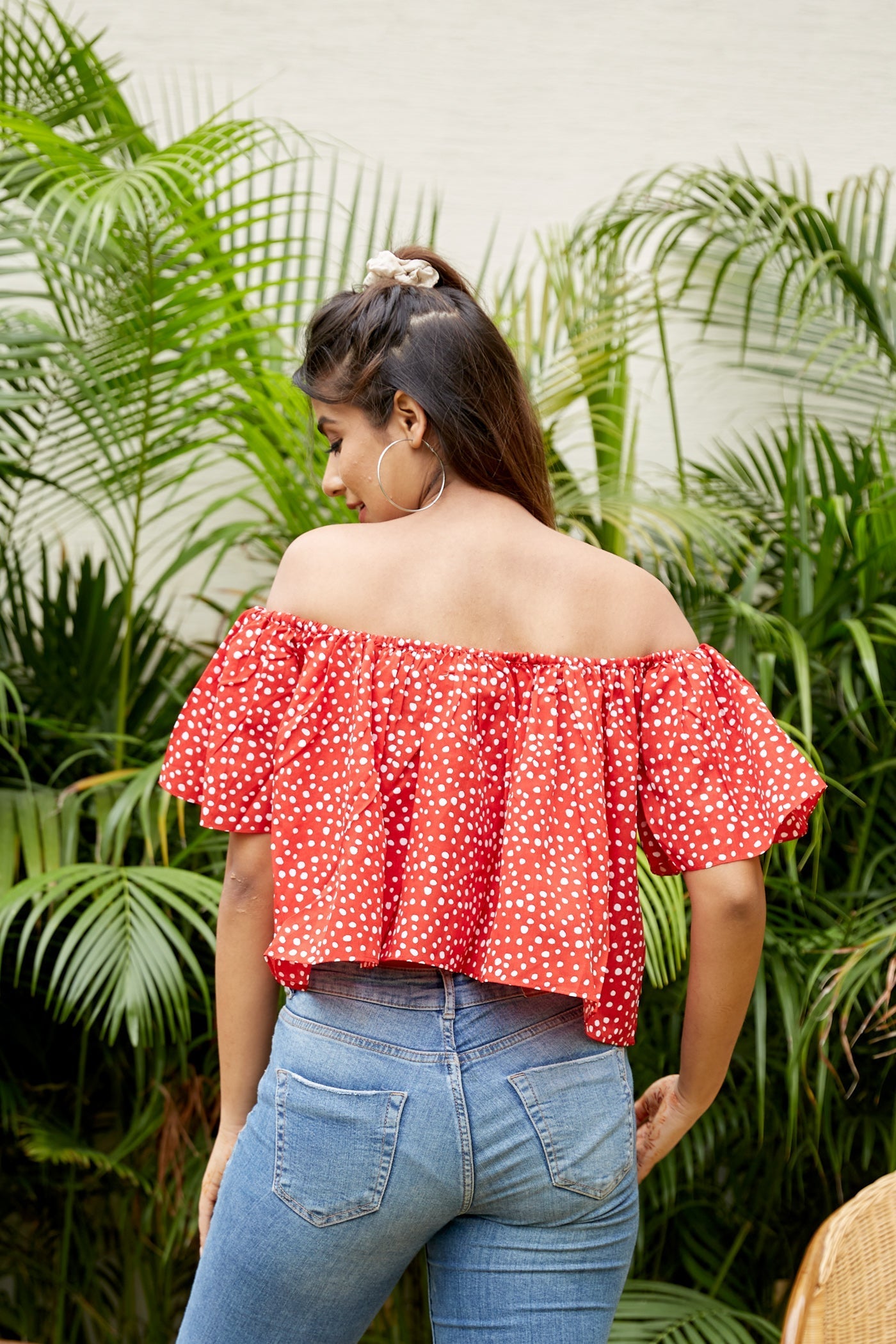 Women's Red Polka Bardot Top - Nangalia Ruchira