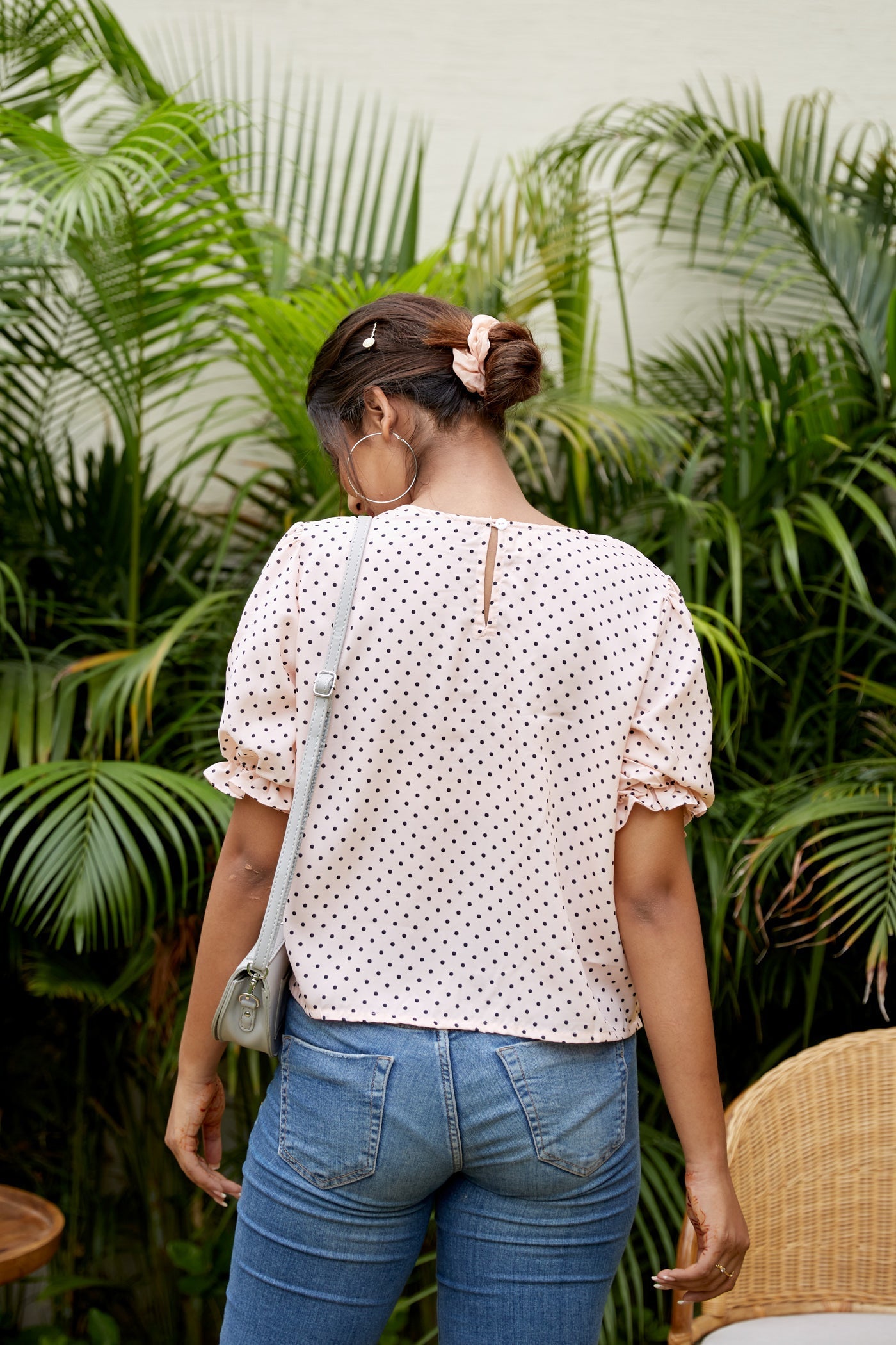 Women's Peach Polka Cute Top - Nangalia Ruchira