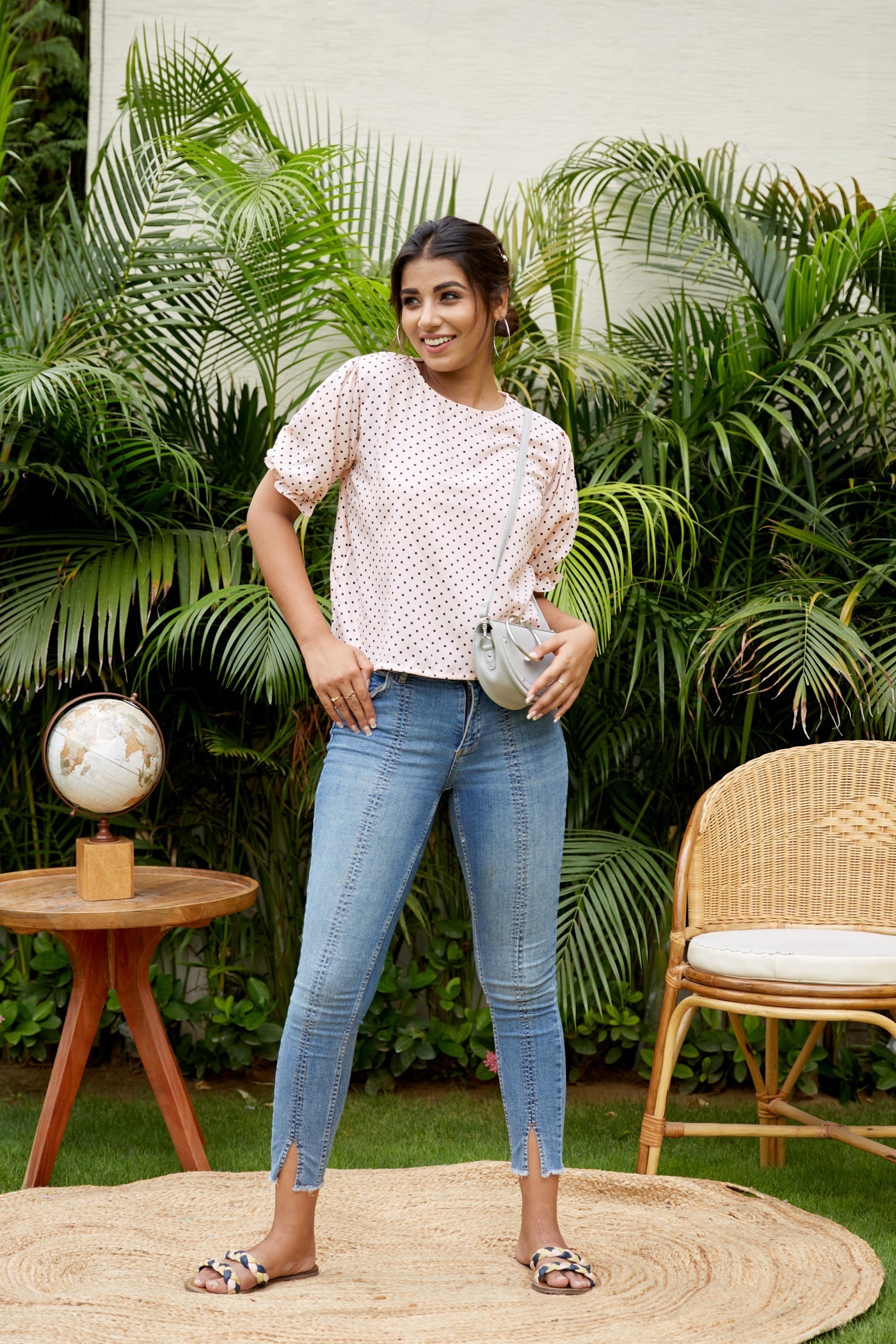 Women's Peach Polka Cute Top - Nangalia Ruchira
