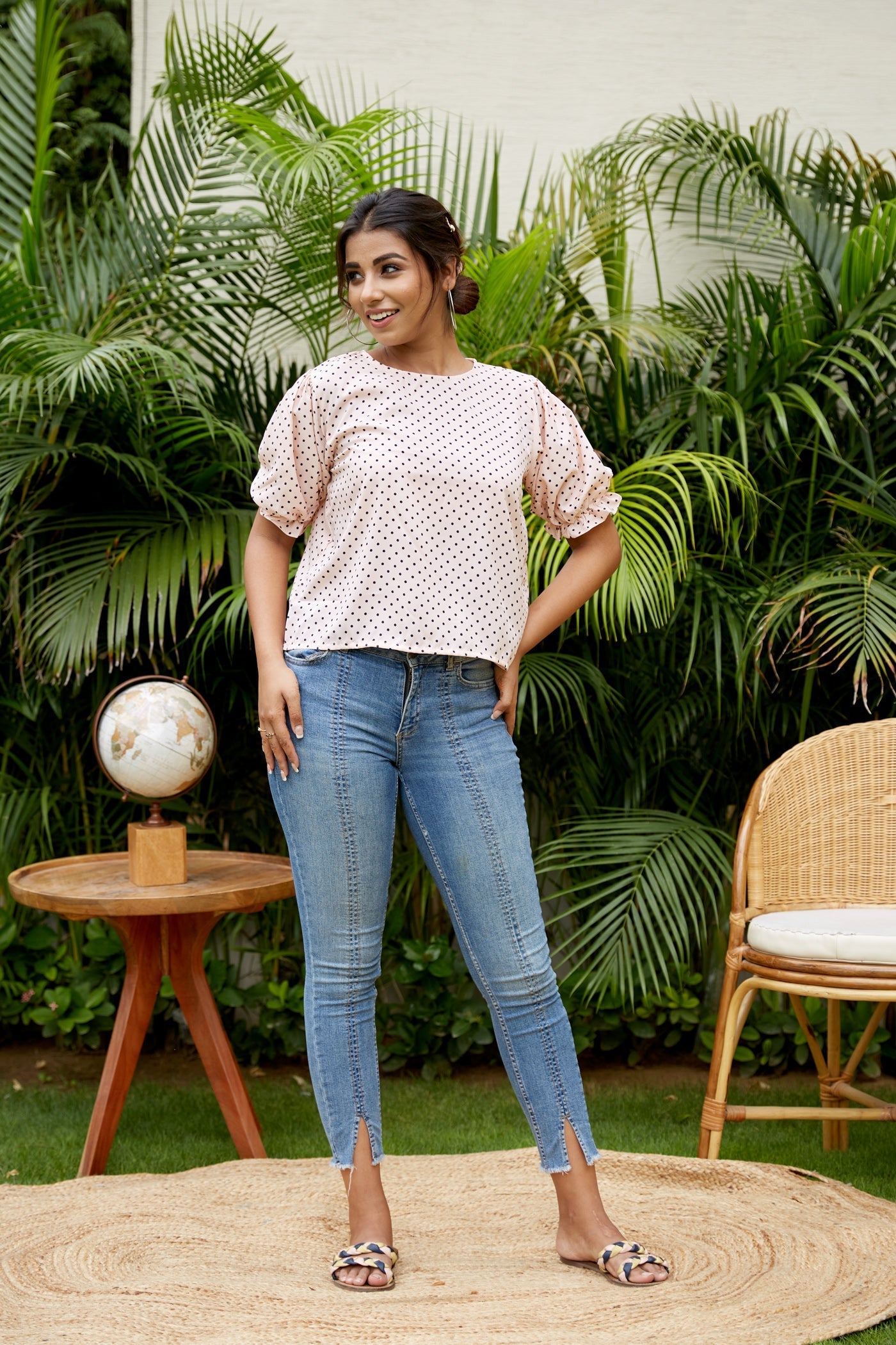 Women's Peach Polka Cute Top - Nangalia Ruchira