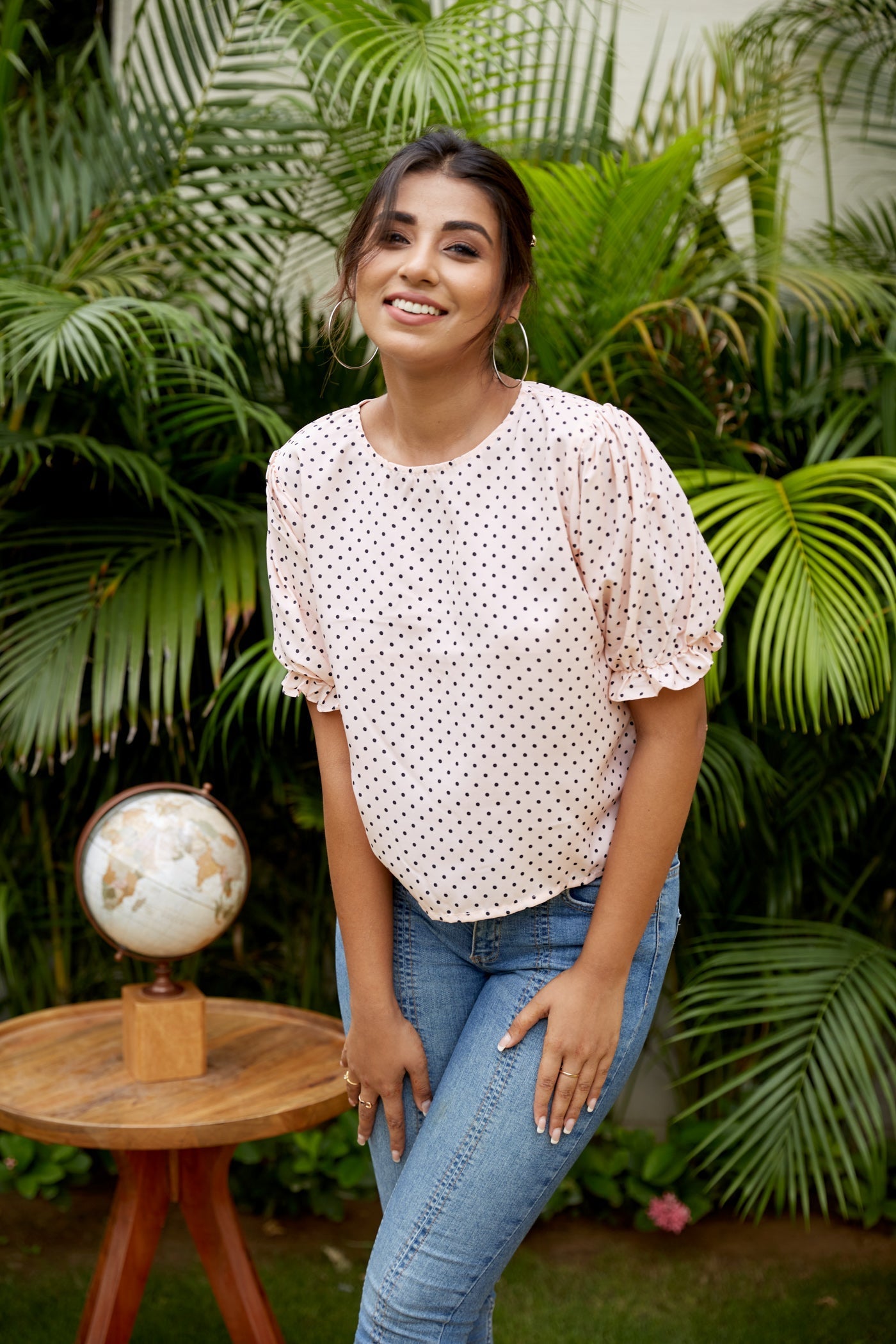 Women's Peach Polka Cute Top - Nangalia Ruchira
