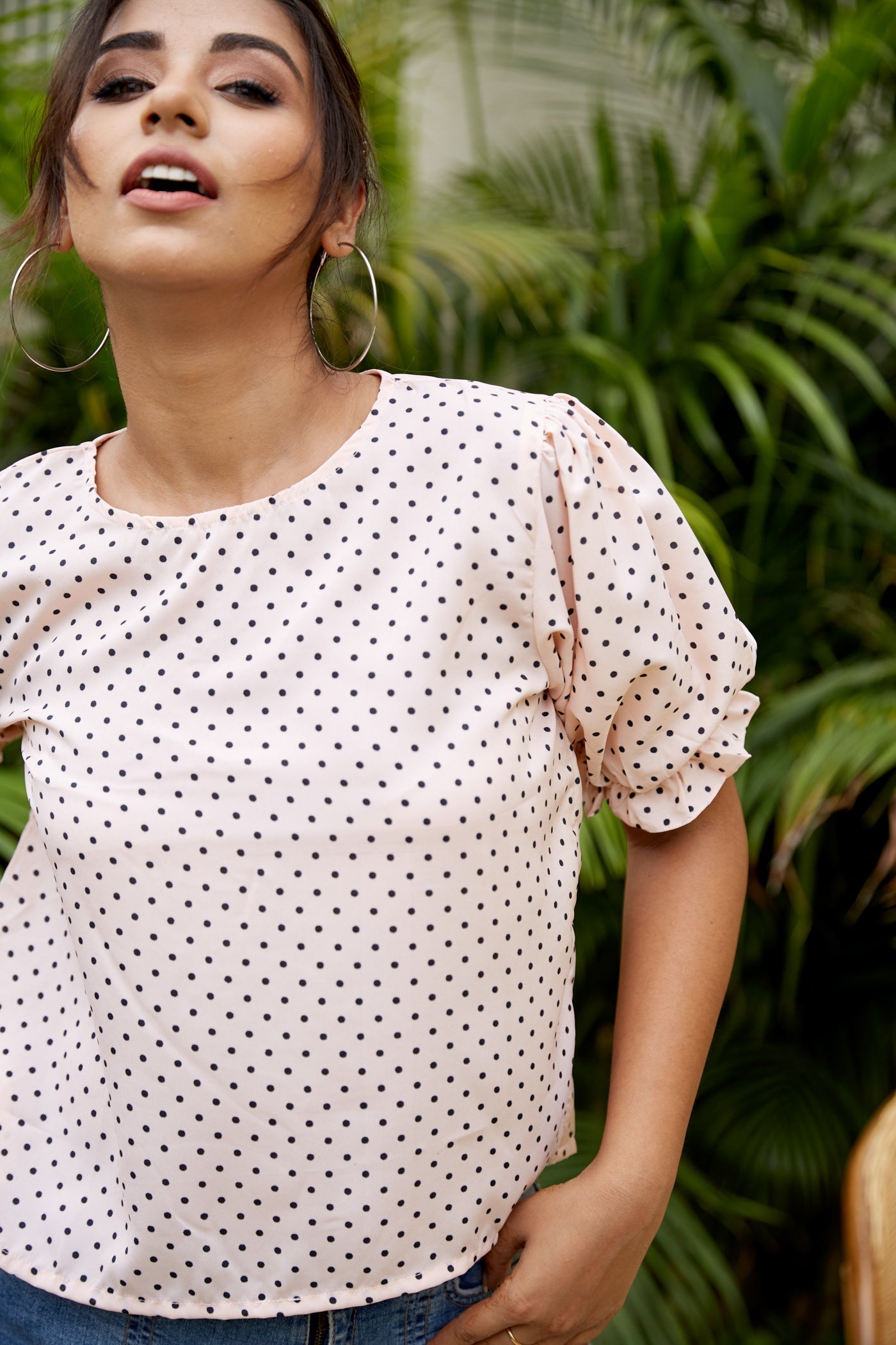 Women's Peach Polka Cute Top - Nangalia Ruchira
