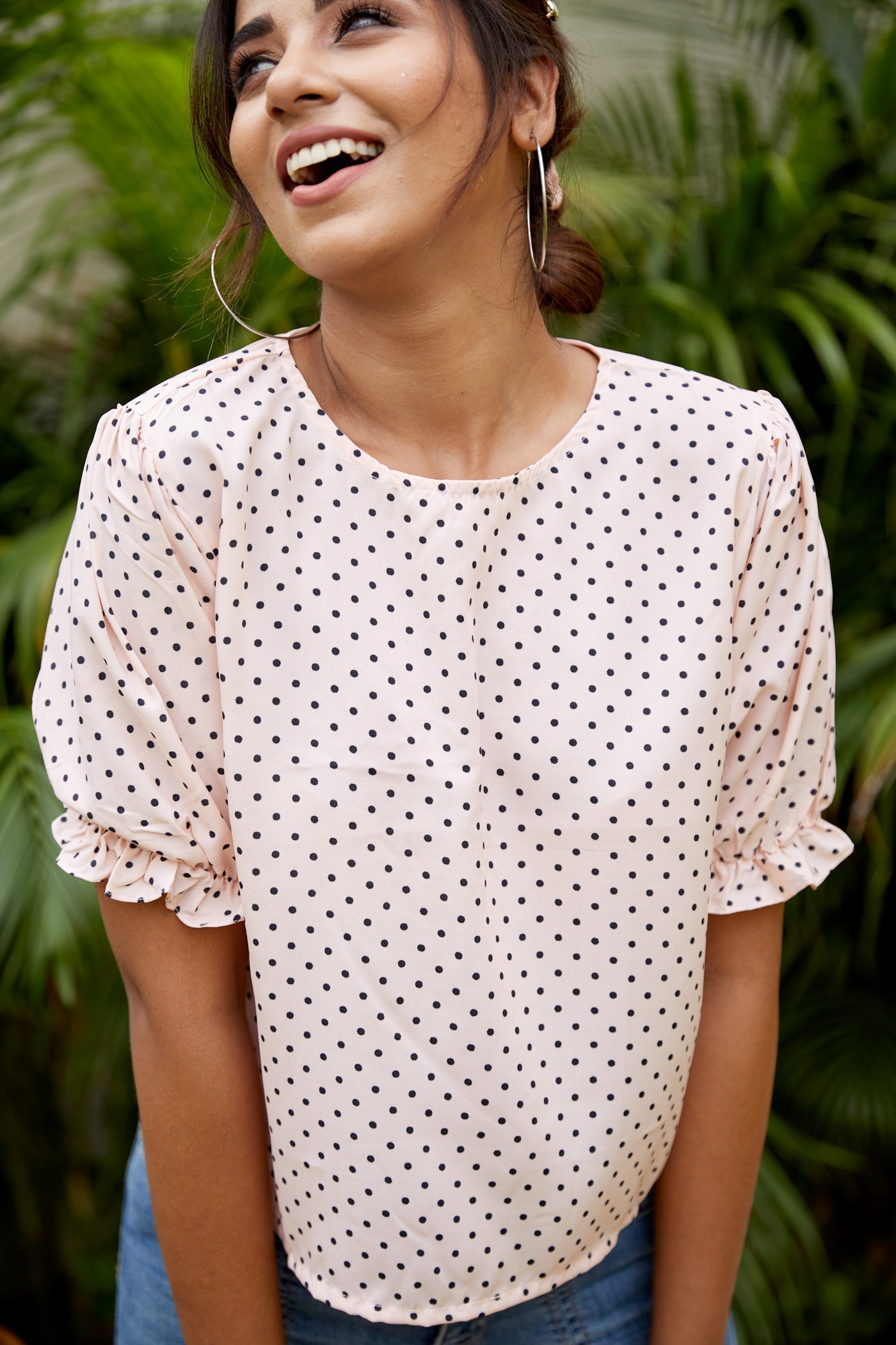 Women's Peach Polka Cute Top - Nangalia Ruchira