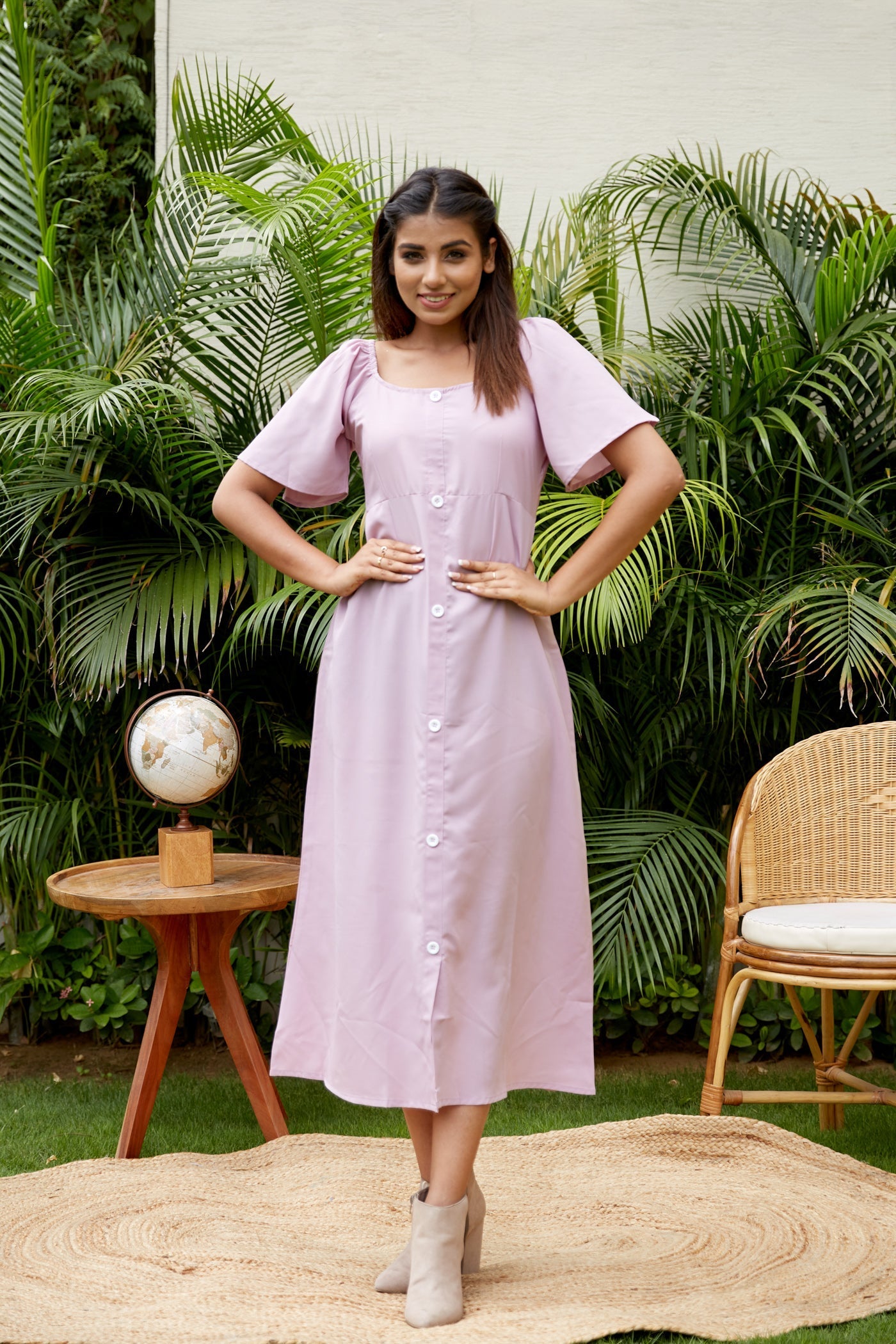 Women's Lavender Buttondown Dress - Nangalia Ruchira