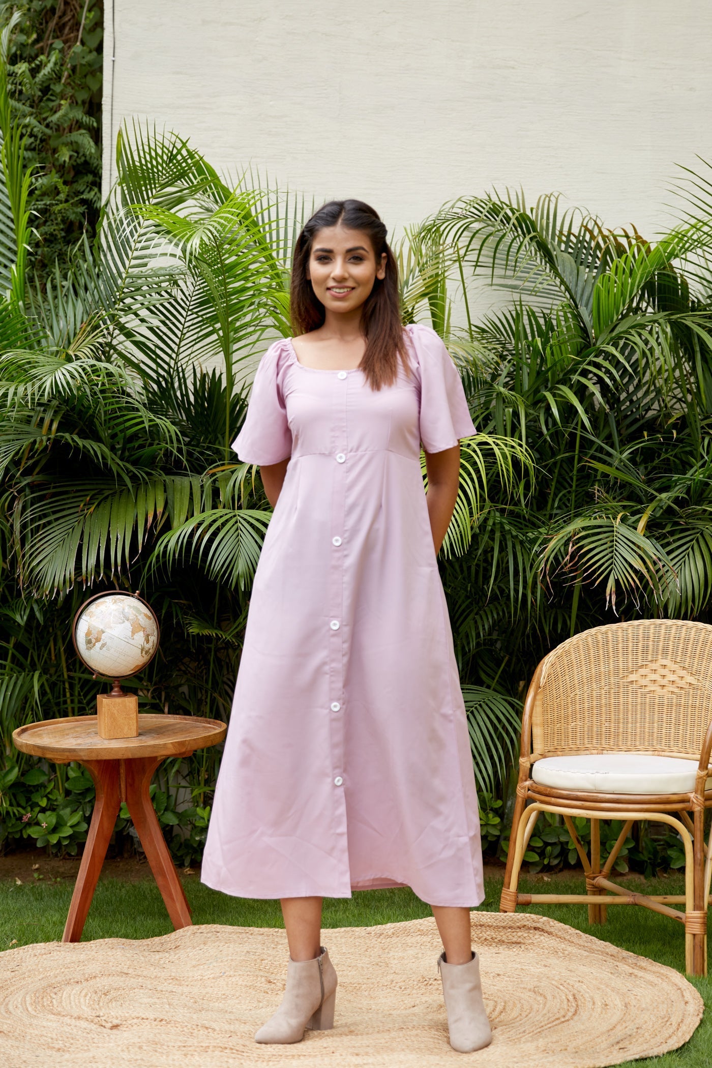 Women's Lavender Buttondown Dress - Nangalia Ruchira