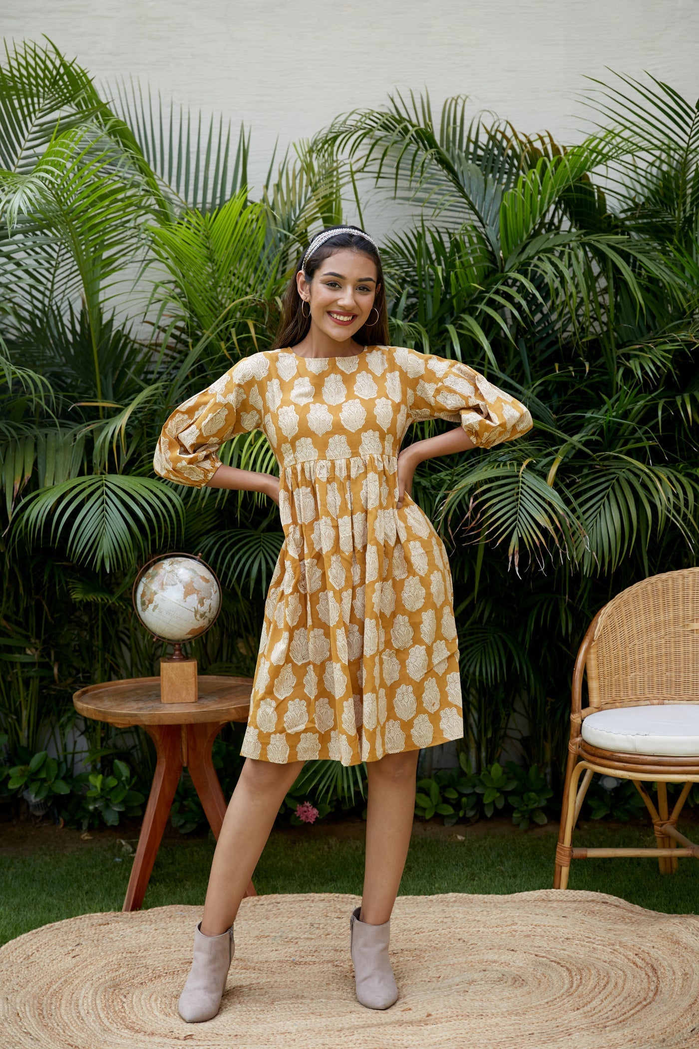 Women's Mustard Tiered Dress - Nangalia Ruchira