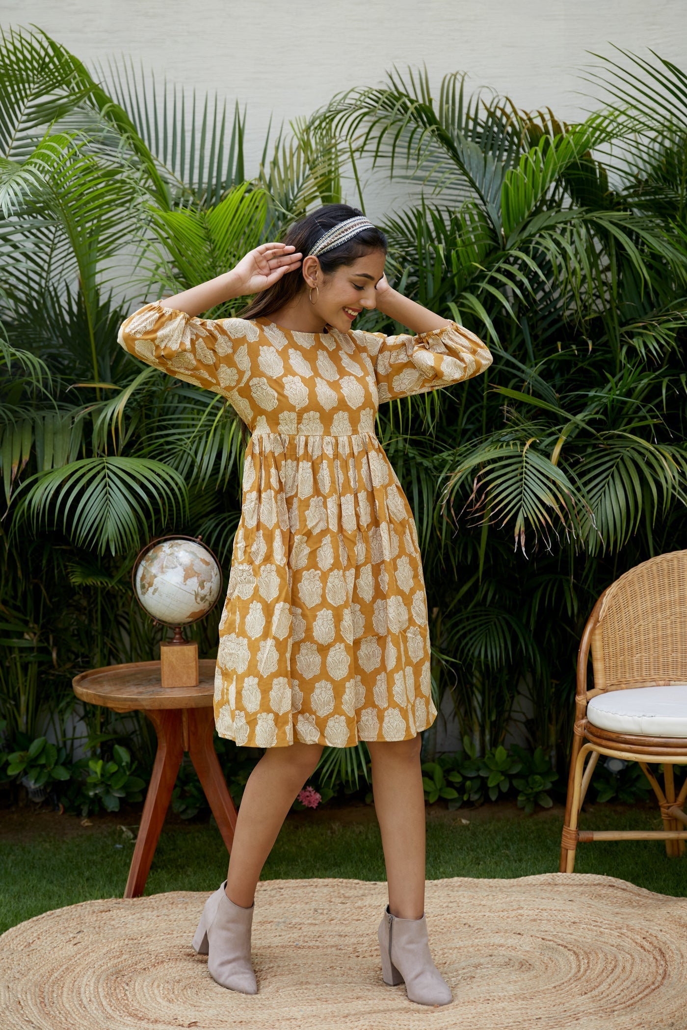 Women's Mustard Tiered Dress - Nangalia Ruchira